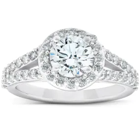 1 3/4 Ct Diamond Halo Multi Row Engagement Ring 14k White Gold