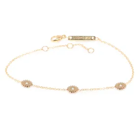 14k 3 Itty Bitty Diamond Flowers Bracelet