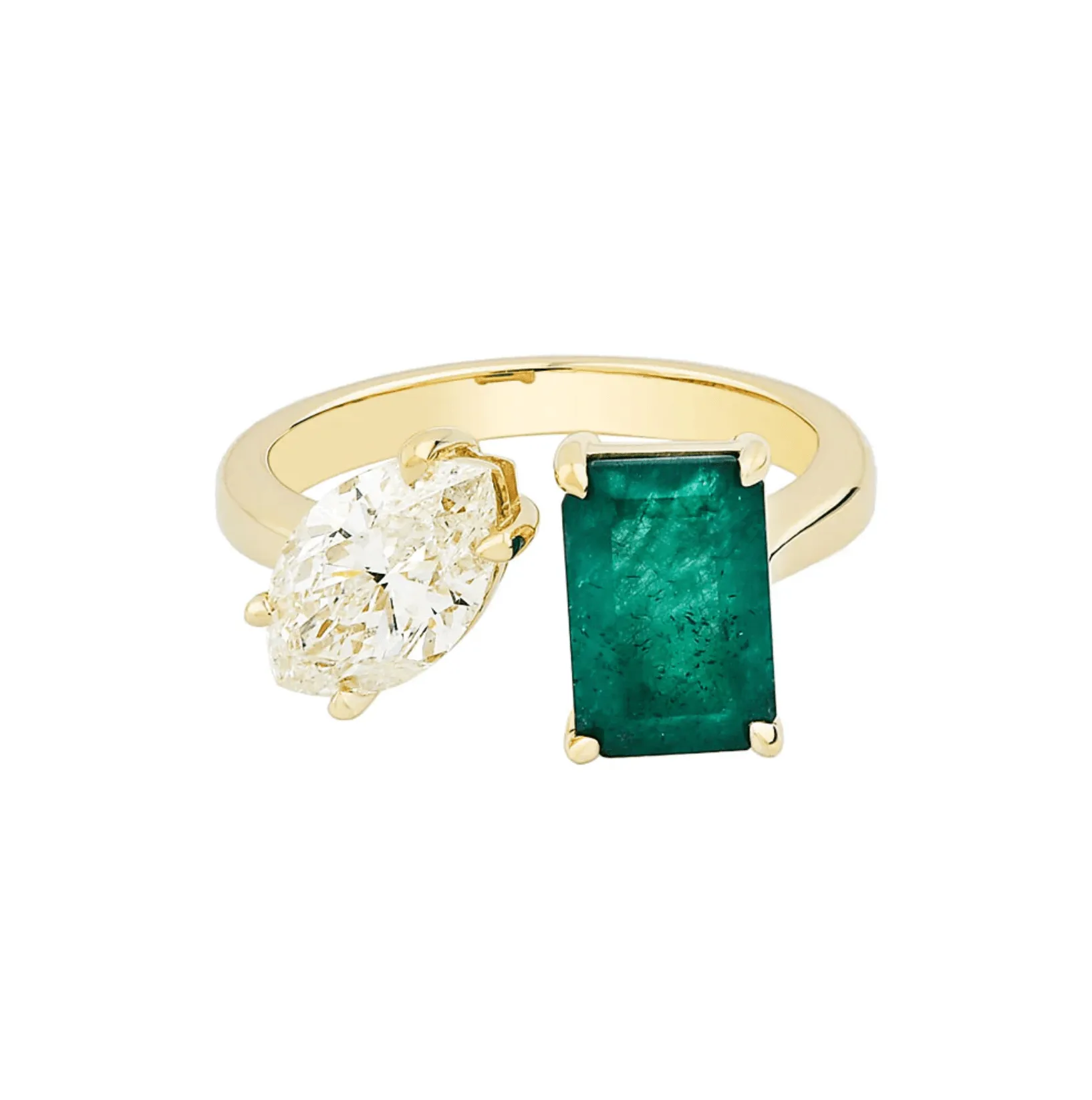 14K & 18K Gold Emerald and Marquise Cut Diamond Ring