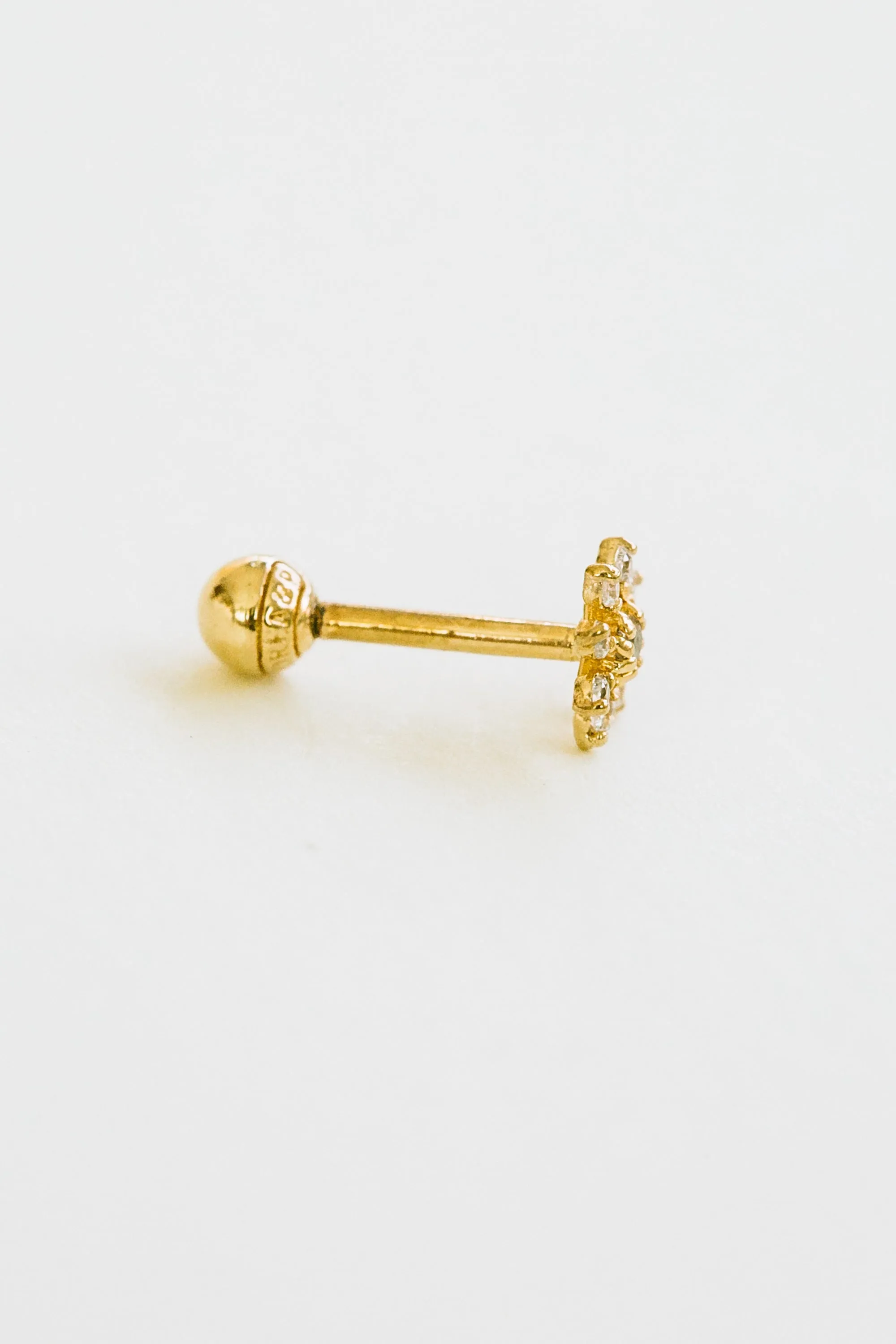 14k Gold Sharp Petal Flower Barbell Ear Stud Piercing