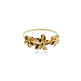 14k Gold Small Three Flower Ring