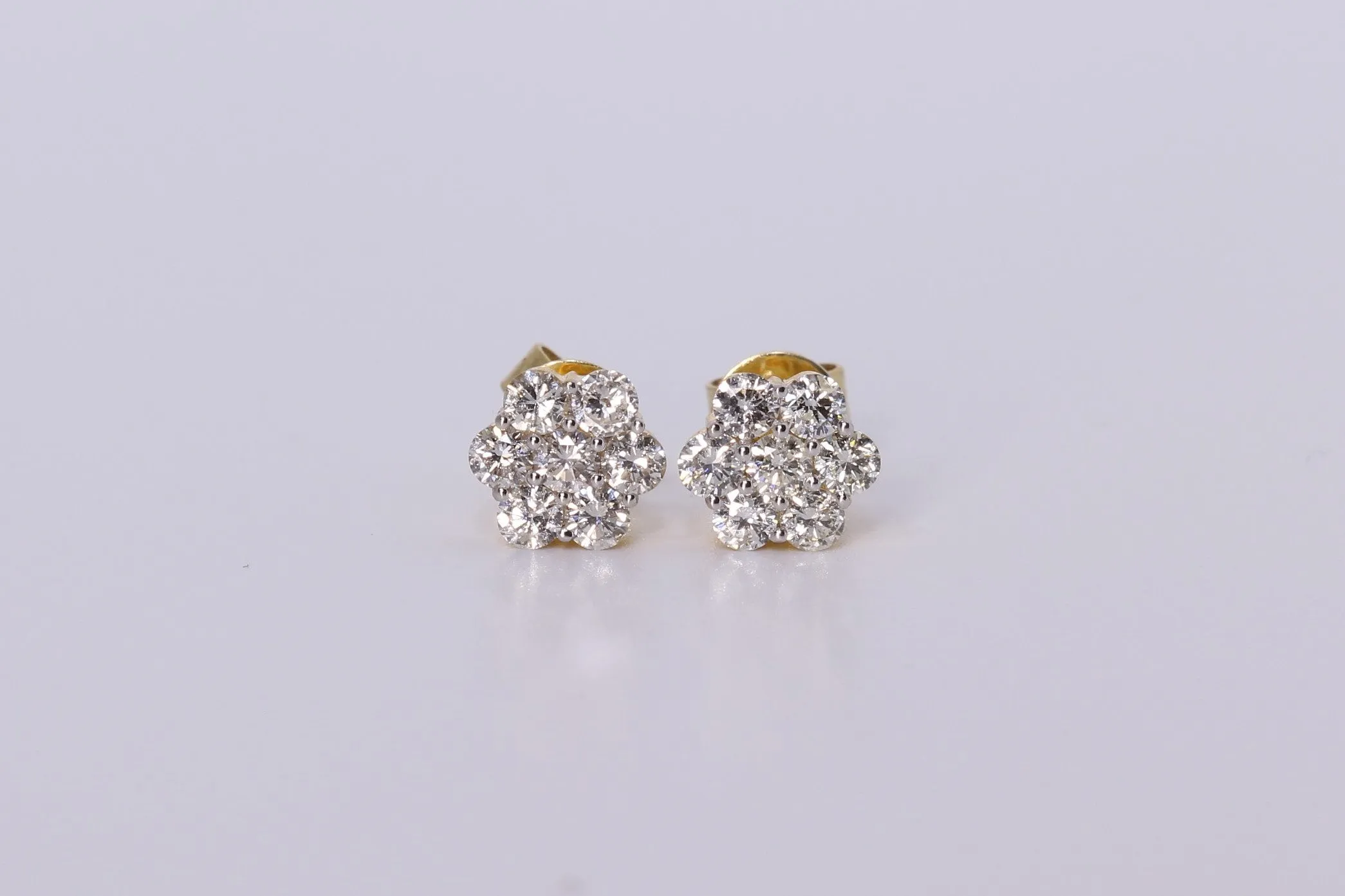 14K Yellow Gold Flower Cluster Earrings 1.15Ctw