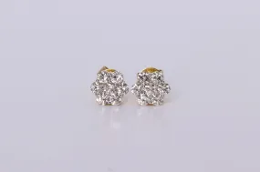 14K Yellow Gold Flower Cluster Earrings 1.15Ctw