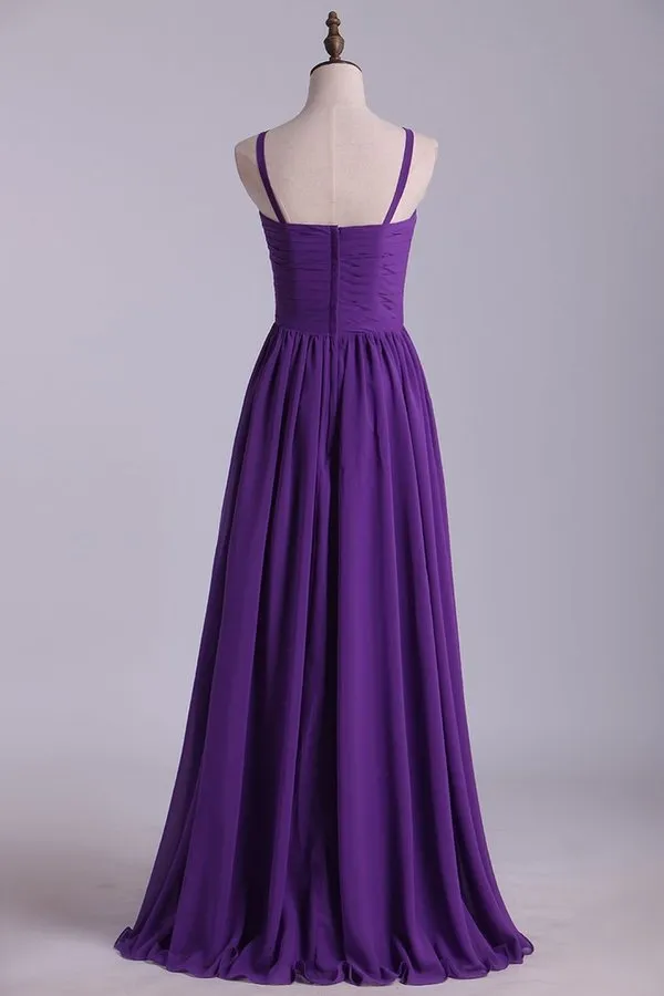 2024 Prom Dresses A Line V Neck Floor Length Chiffon PZH2RM2T