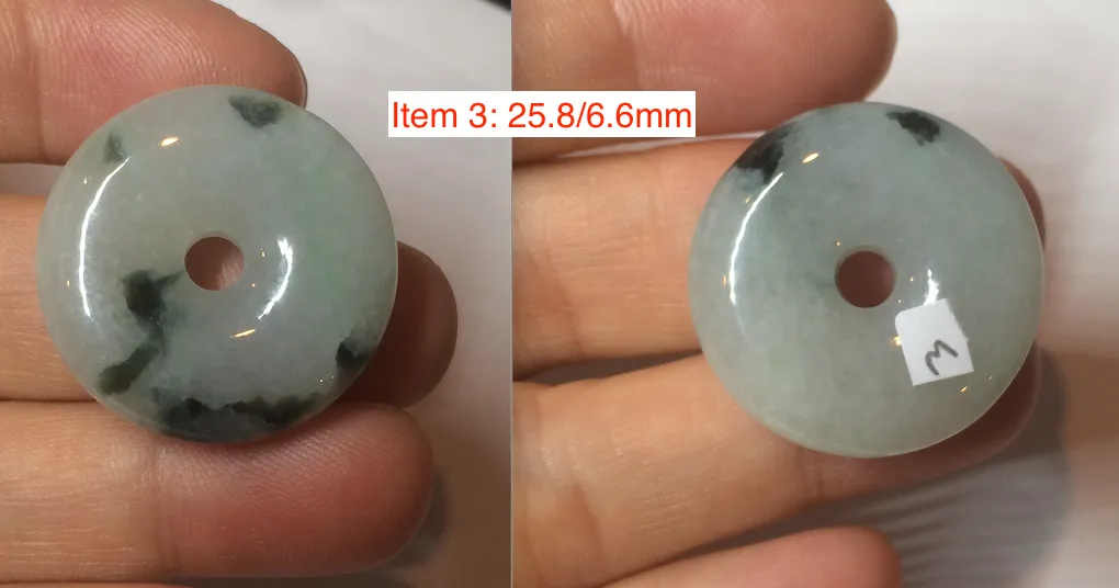 23-26mm 100% Natural icy watery green/white with green floating flowers jadeite Jade Safety Guardian Button(donut) Pendant/worry stone AR98