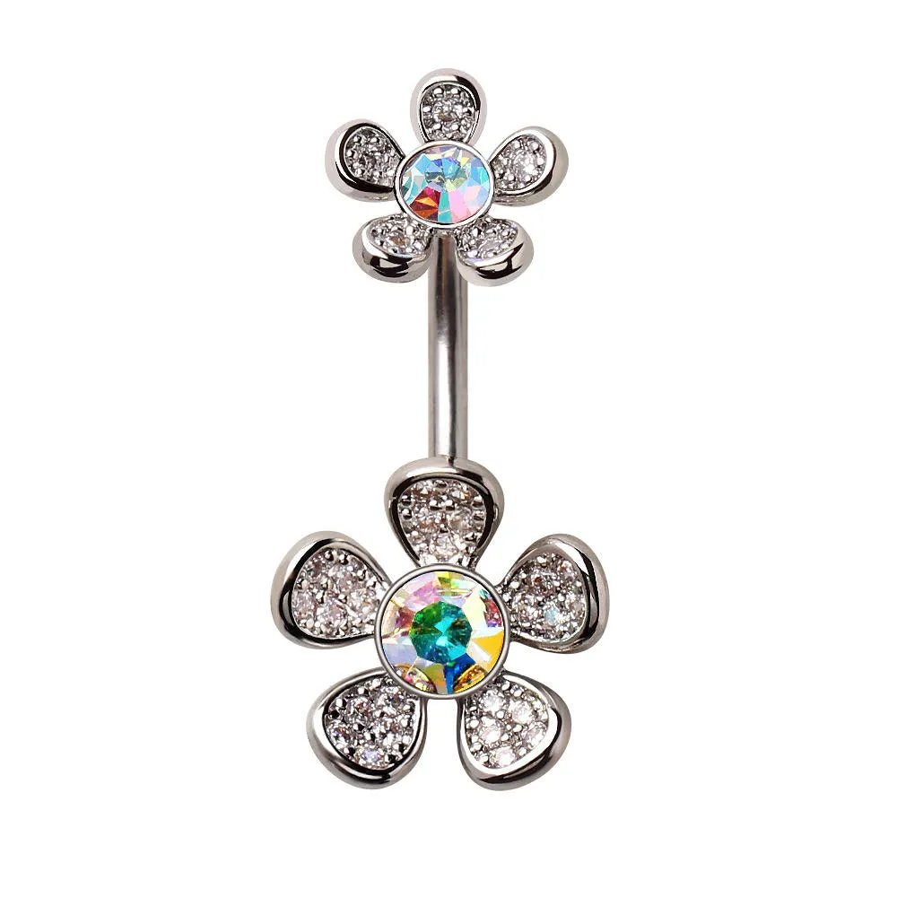 316L Stainless Steel Double Rainbow Flower Navel Ring