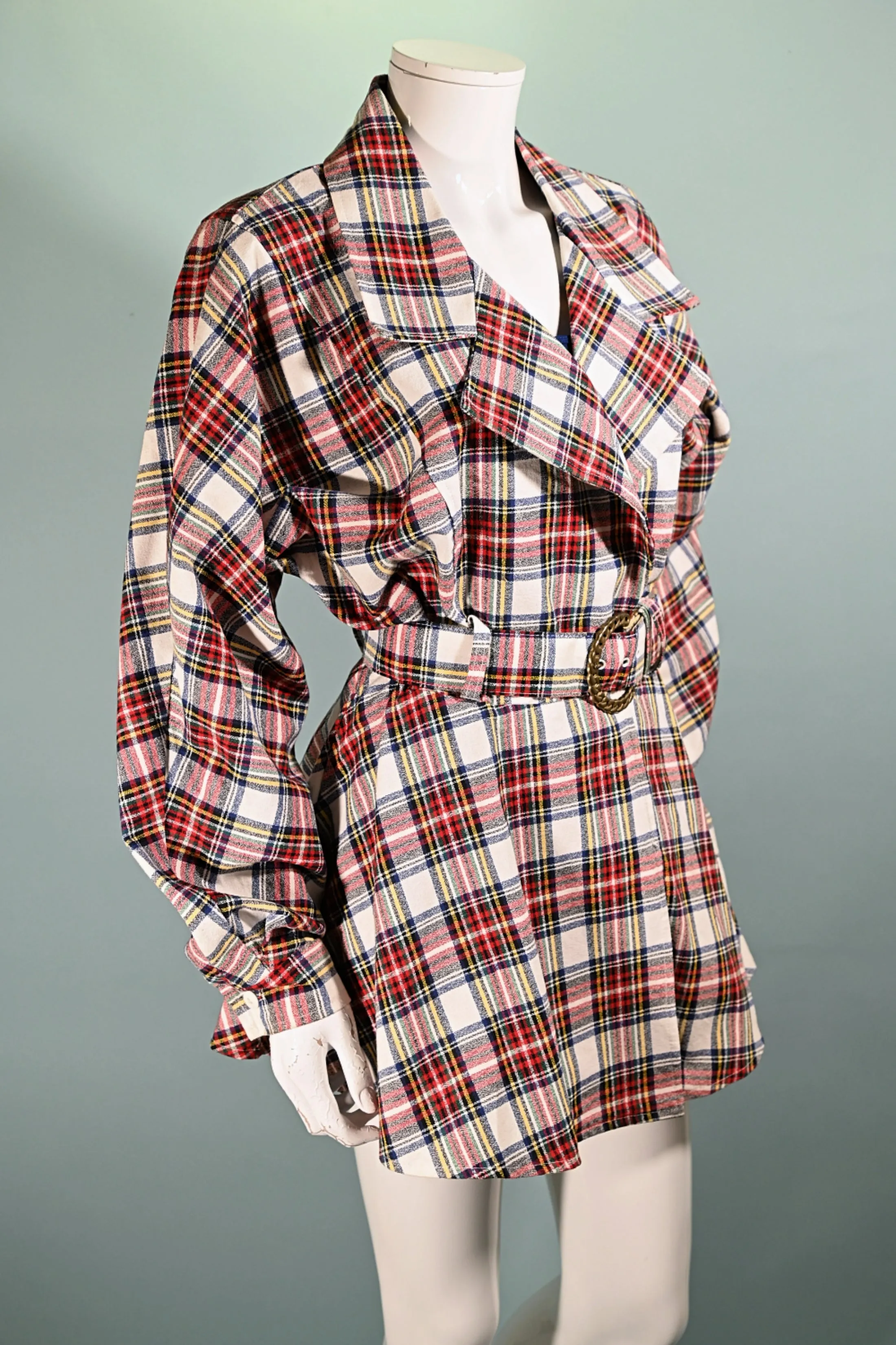 80s Contempo Casuals Plaid Jacket, 1980s Belted Peplum Jacket M