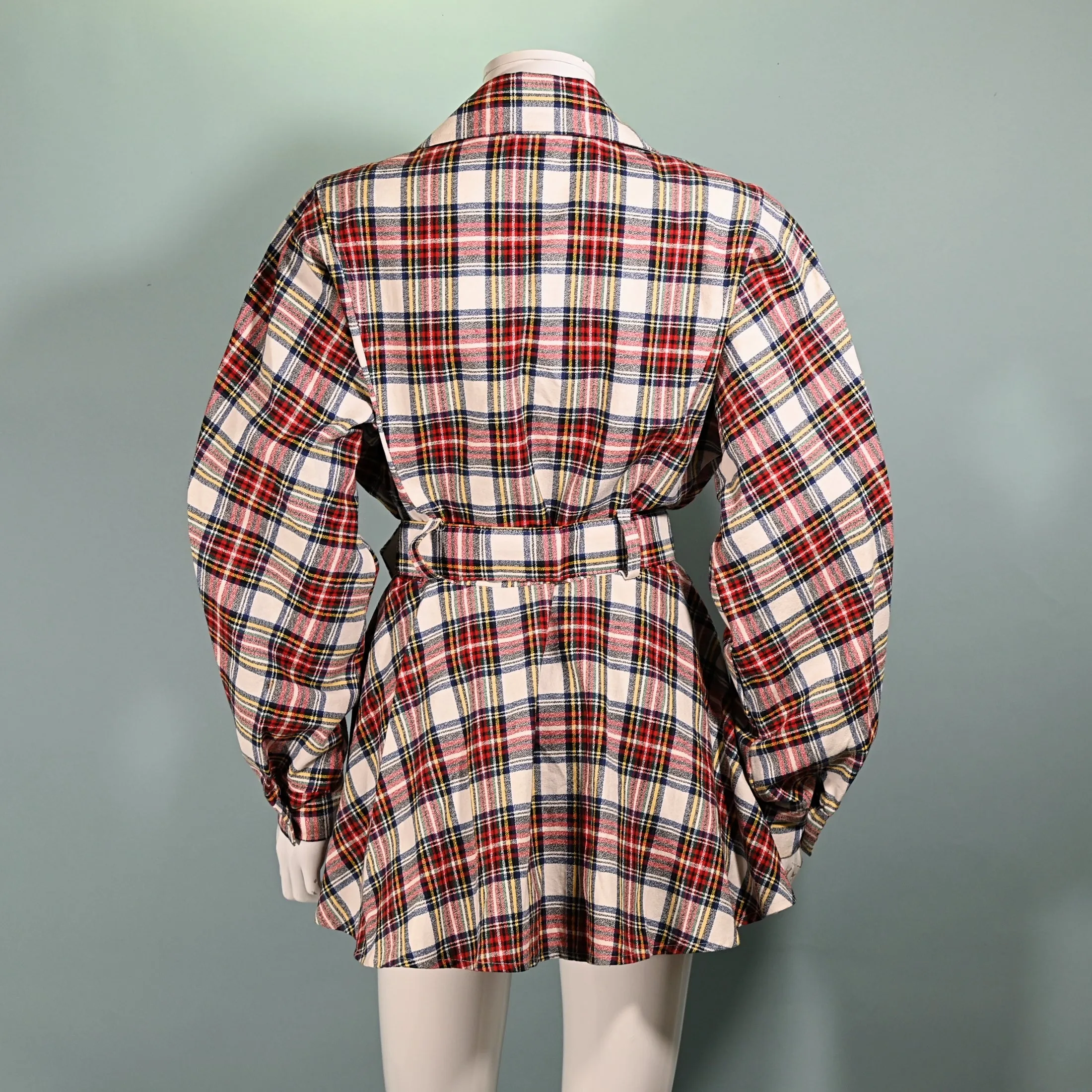 80s Contempo Casuals Plaid Jacket, 1980s Belted Peplum Jacket M