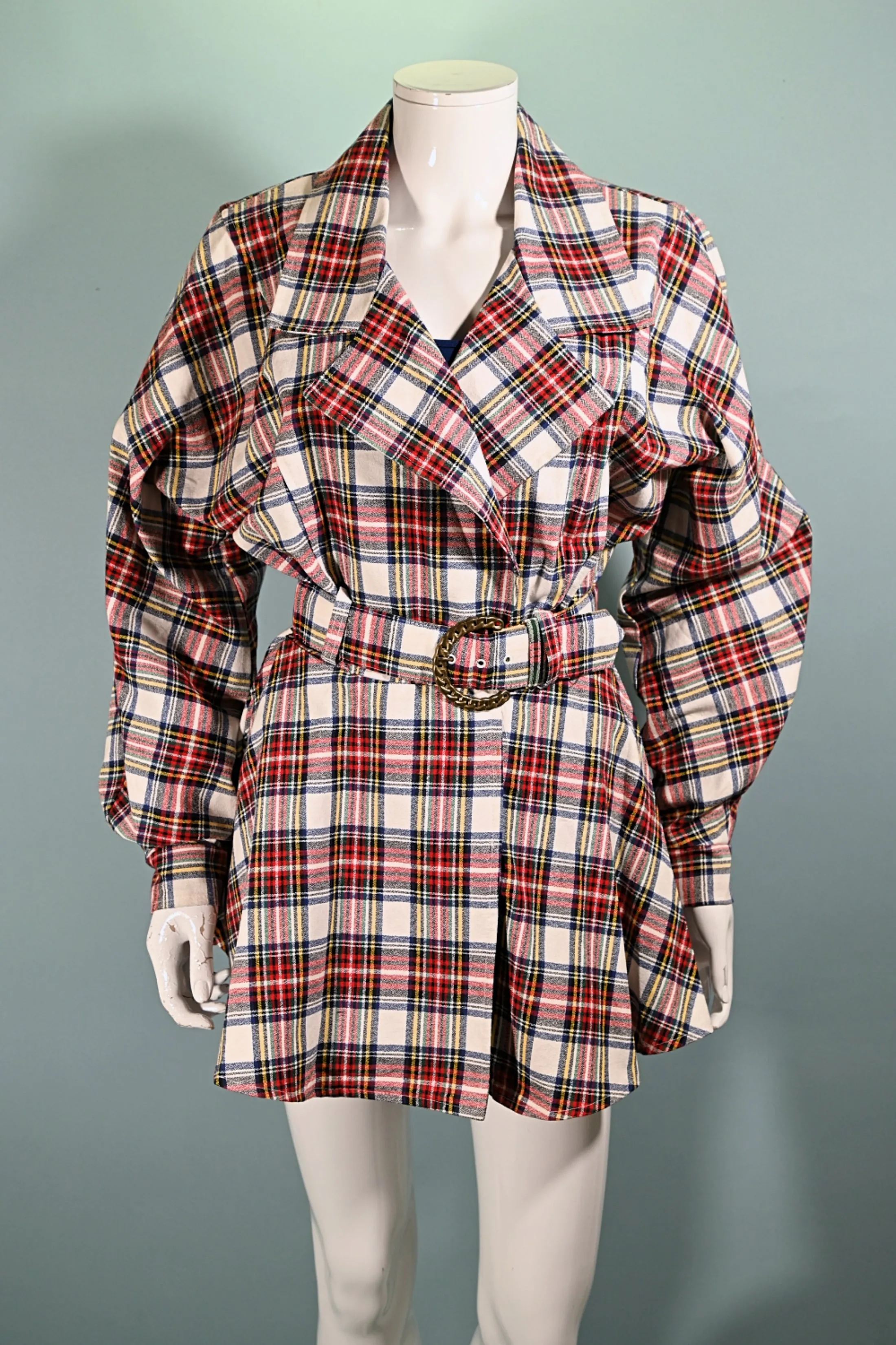 80s Contempo Casuals Plaid Jacket, 1980s Belted Peplum Jacket M