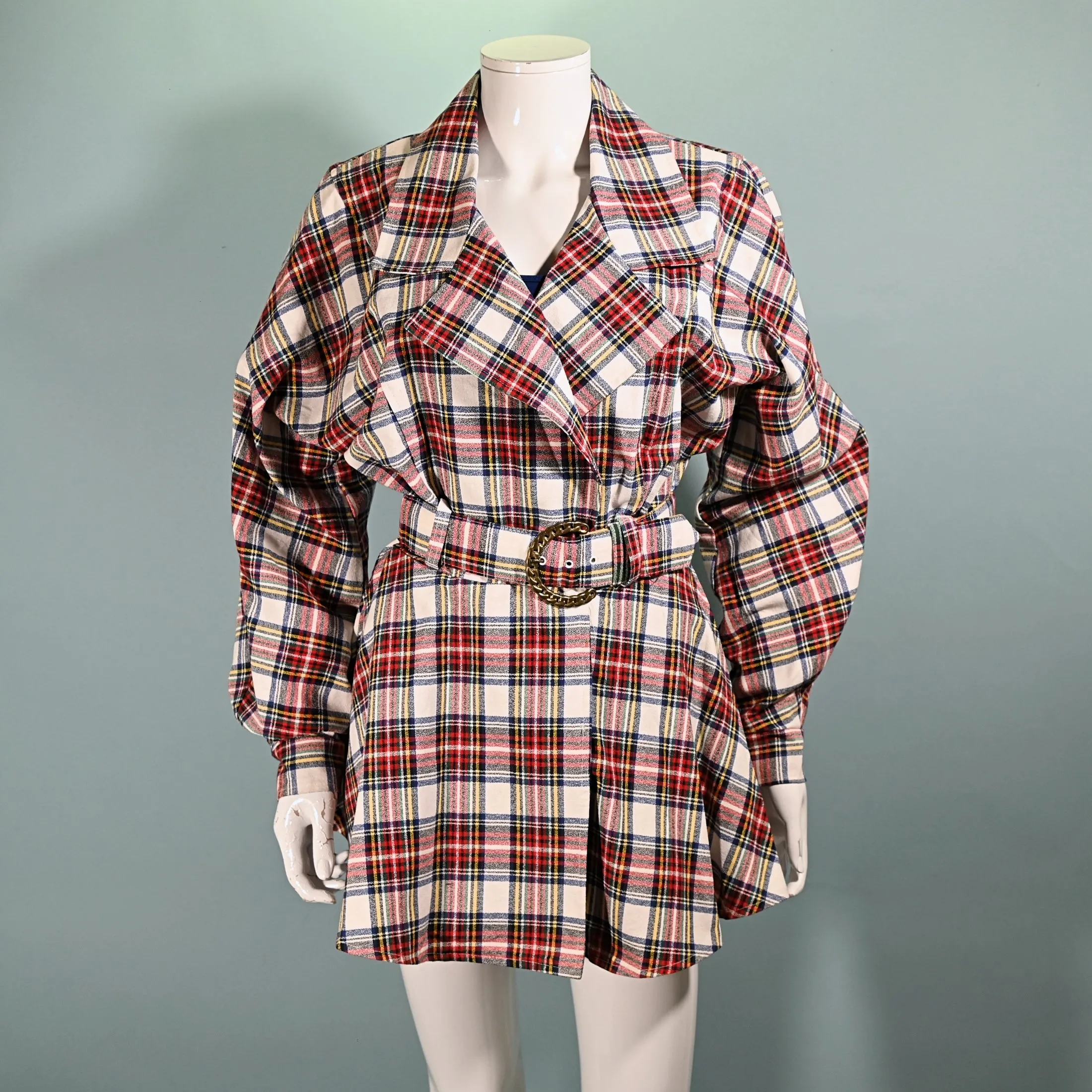 80s Contempo Casuals Plaid Jacket, 1980s Belted Peplum Jacket M