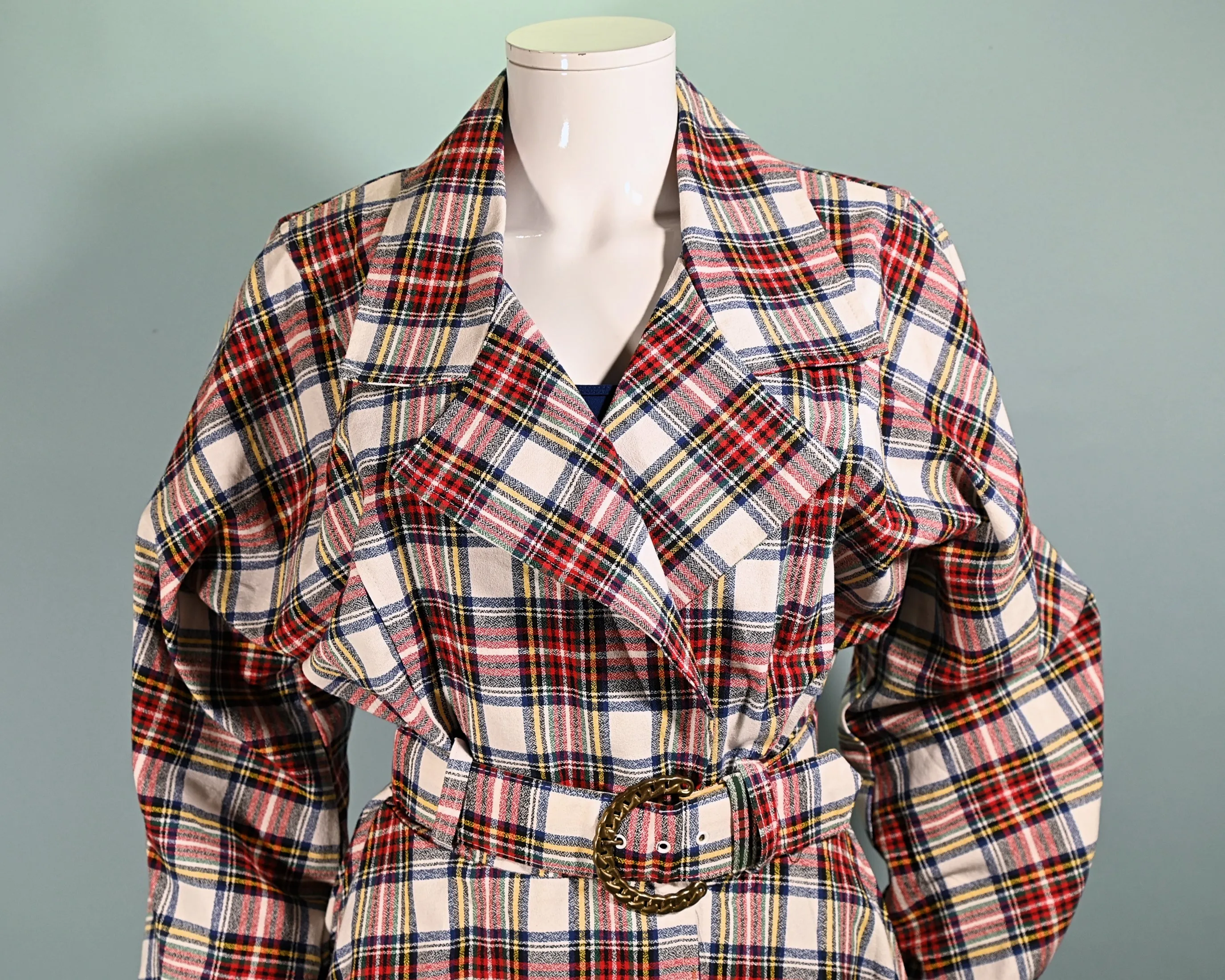 80s Contempo Casuals Plaid Jacket, 1980s Belted Peplum Jacket M