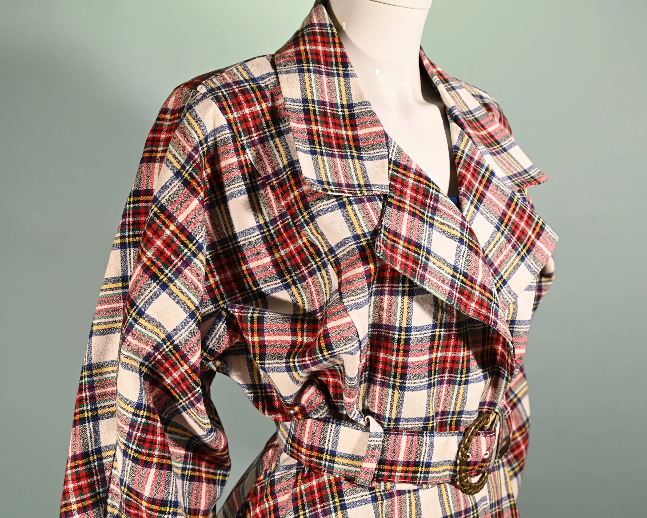 80s Contempo Casuals Plaid Jacket, 1980s Belted Peplum Jacket M