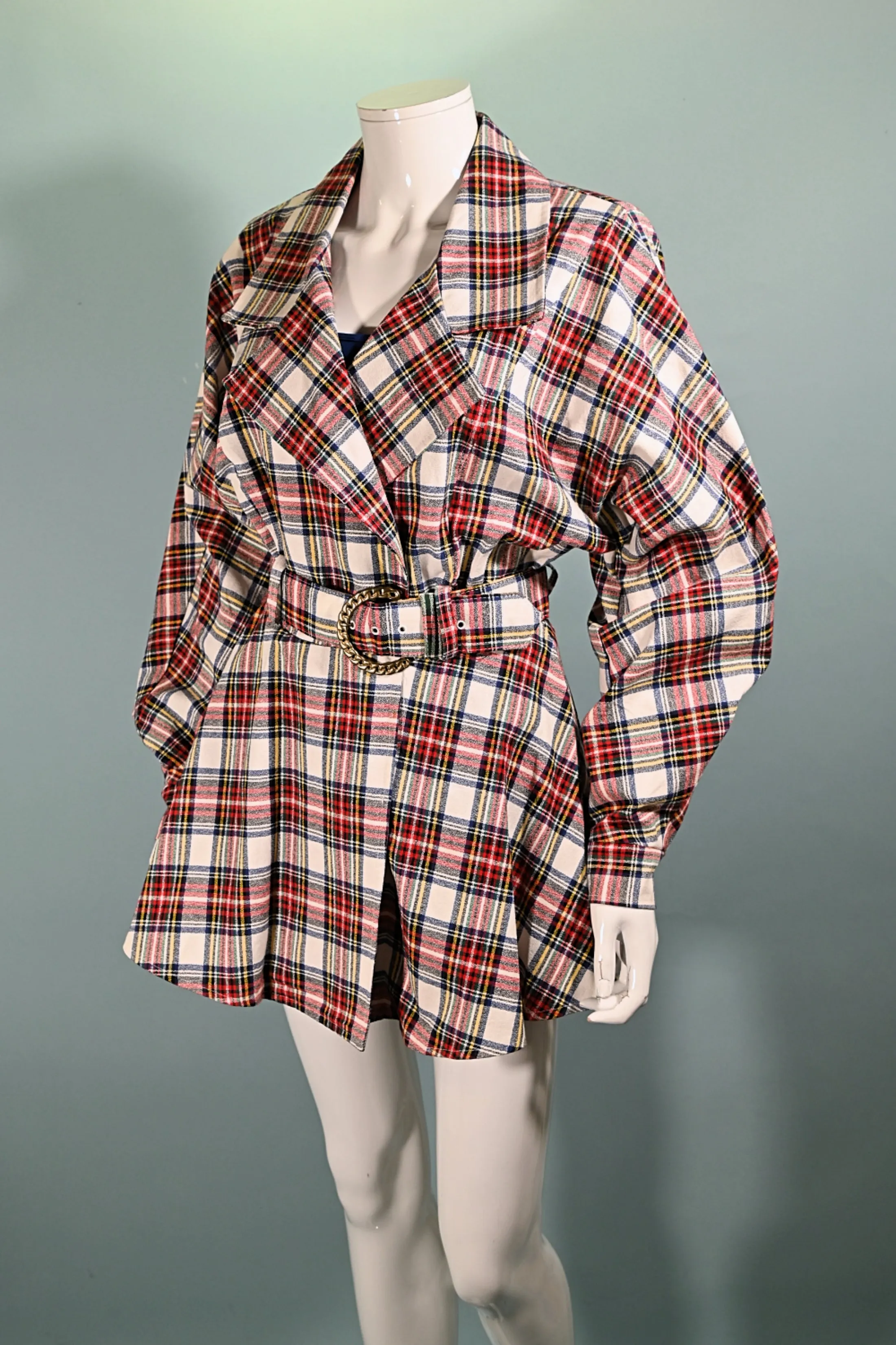 80s Contempo Casuals Plaid Jacket, 1980s Belted Peplum Jacket M