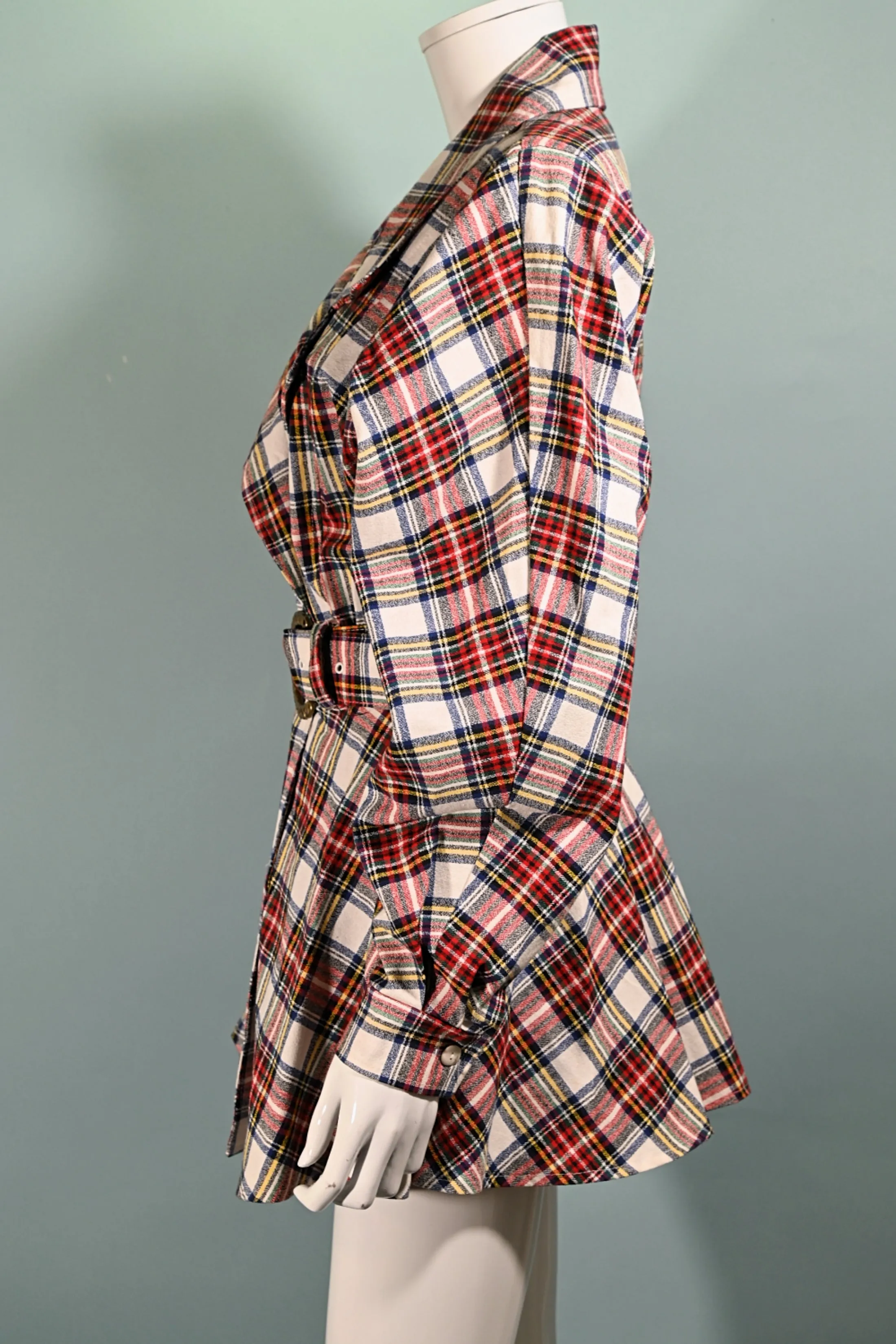 80s Contempo Casuals Plaid Jacket, 1980s Belted Peplum Jacket M