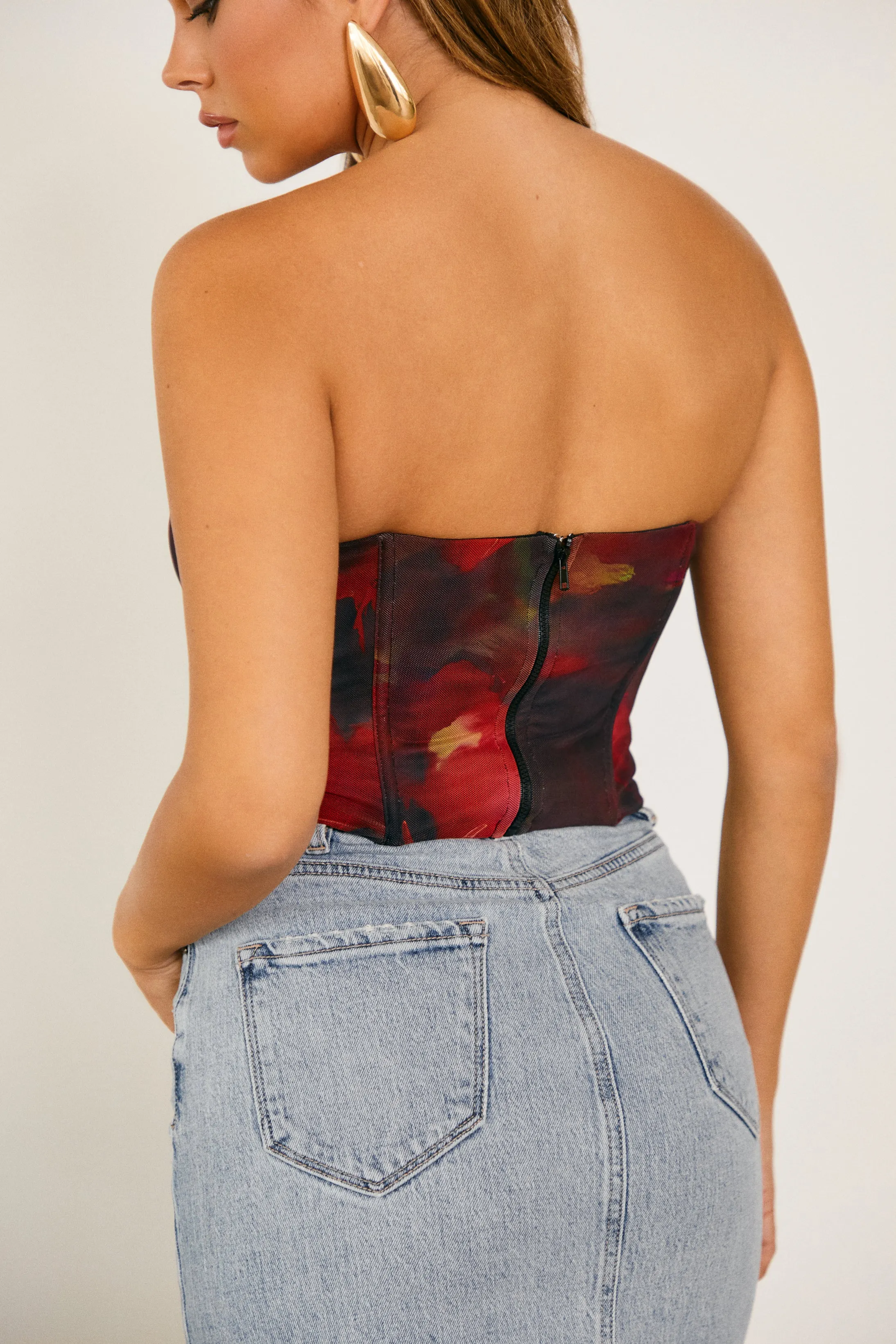 Amelya Strapless Corset Top - Print