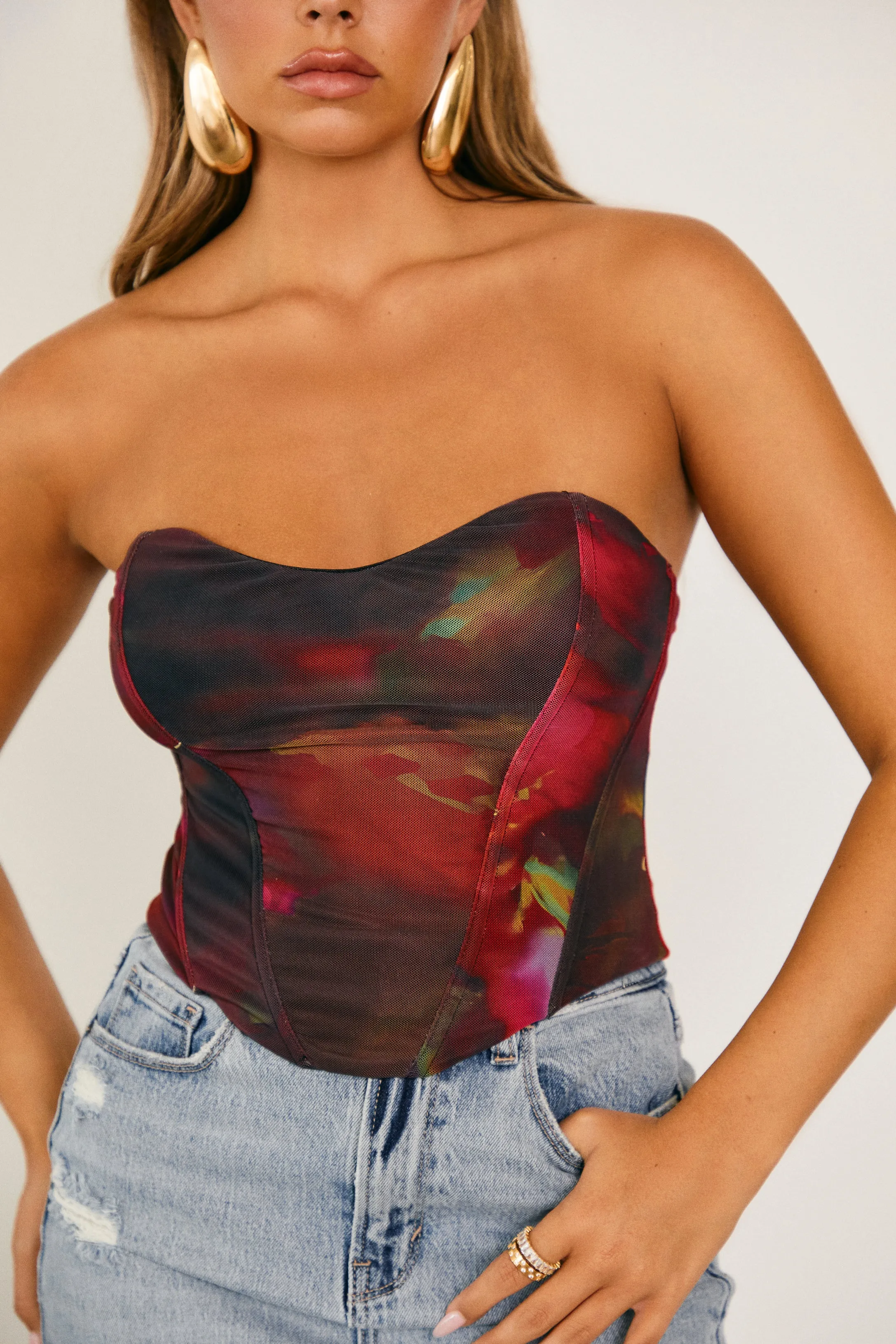 Amelya Strapless Corset Top - Print