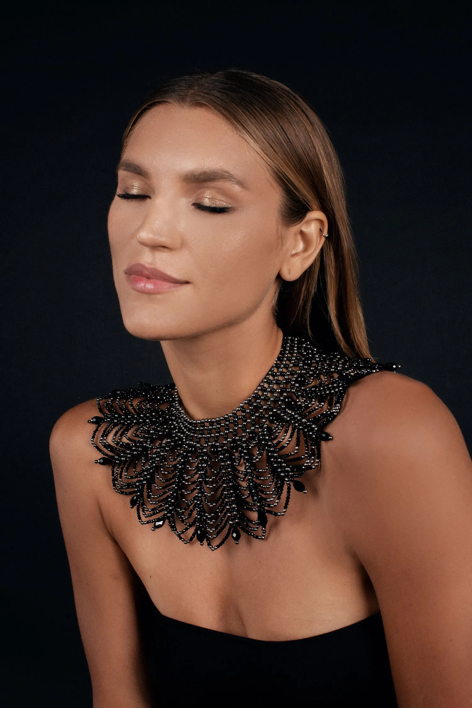 Anais Metal Lace Choker in Jet Black