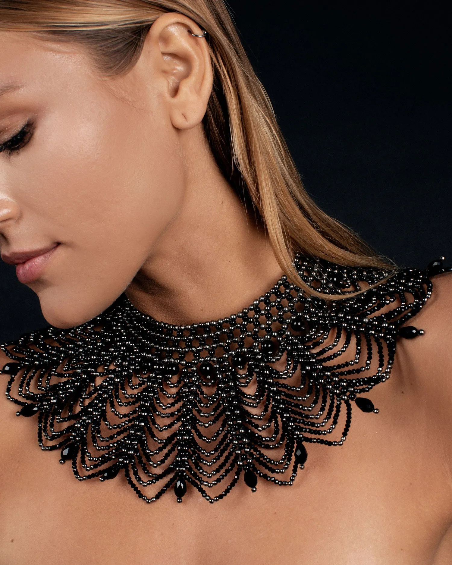 Anais Metal Lace Choker in Jet Black