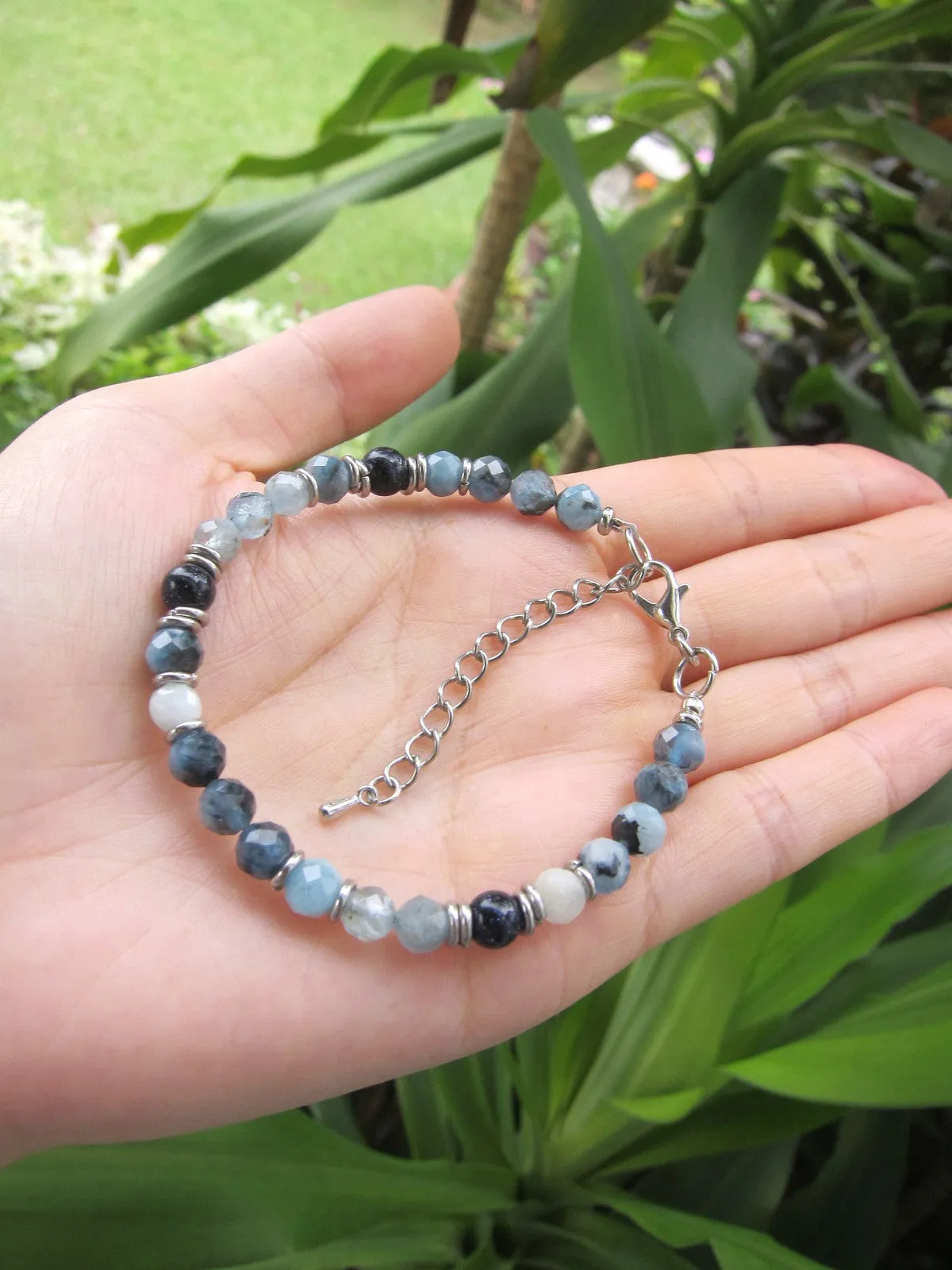 Aqua Blue Tourmaline Gemstone Bracelet in Stainless Steel Findings