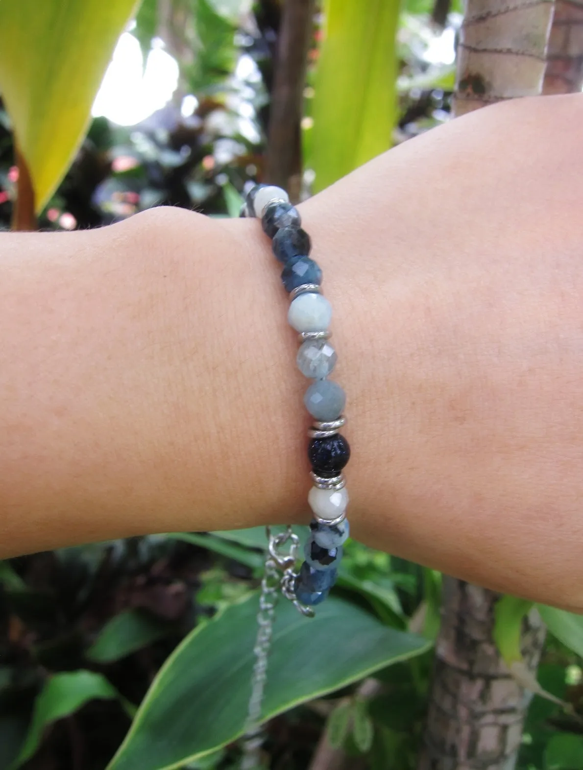 Aqua Blue Tourmaline Gemstone Bracelet in Stainless Steel Findings