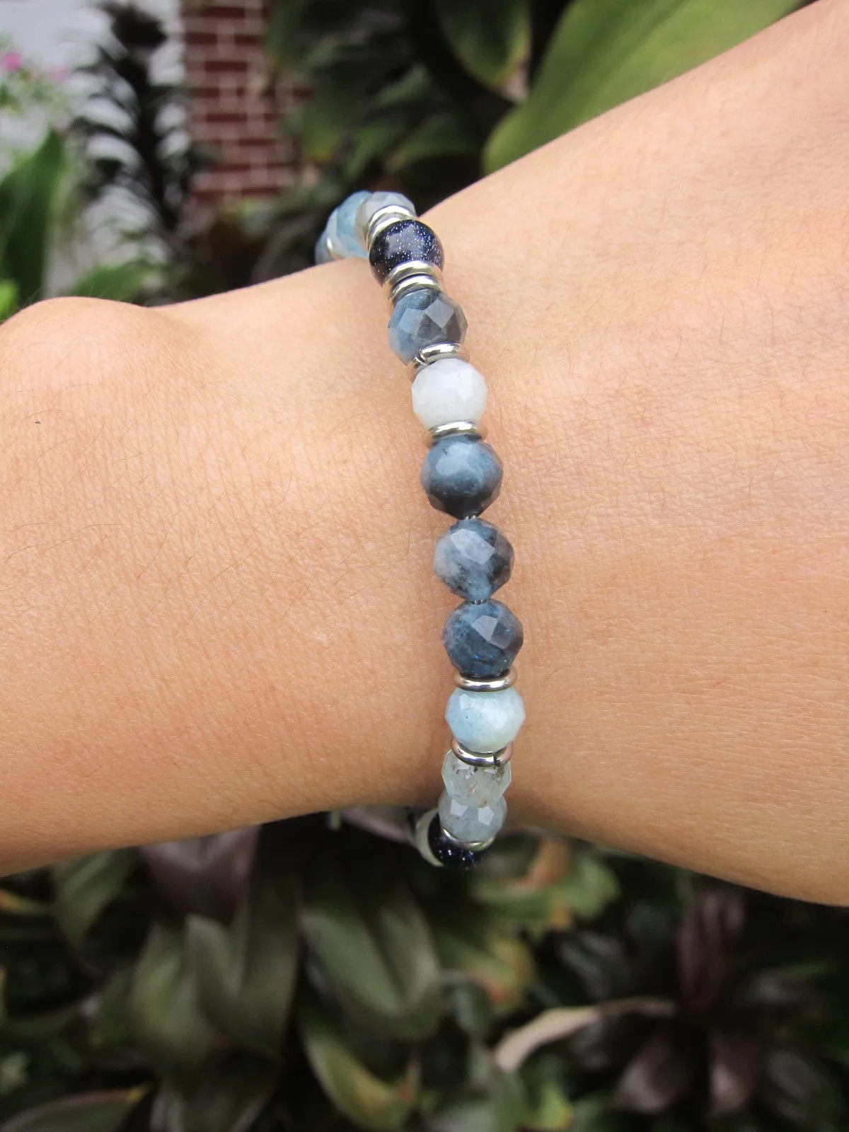 Aqua Blue Tourmaline Gemstone Bracelet in Stainless Steel Findings