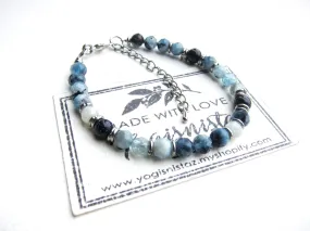 Aqua Blue Tourmaline Gemstone Bracelet in Stainless Steel Findings