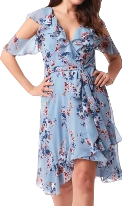 ARIELLA LONDON Blue Floral Ruffle Midi Dress Bnwt UK 18