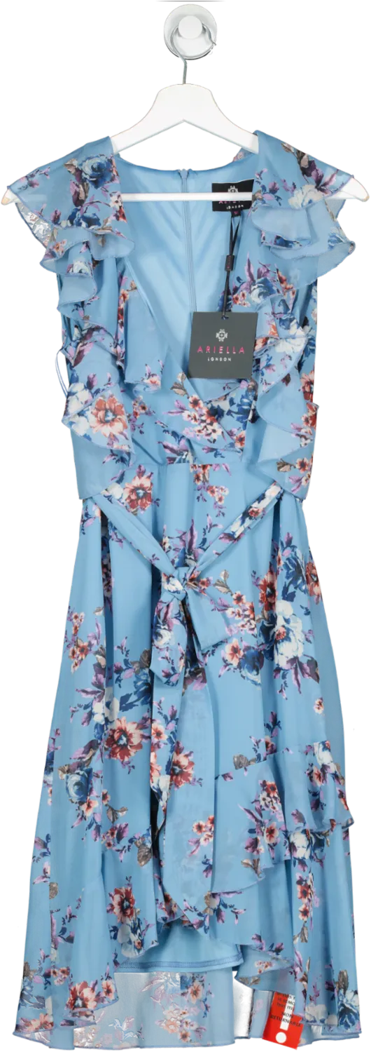 ARIELLA LONDON Blue Floral Ruffle Midi Dress Bnwt UK 18