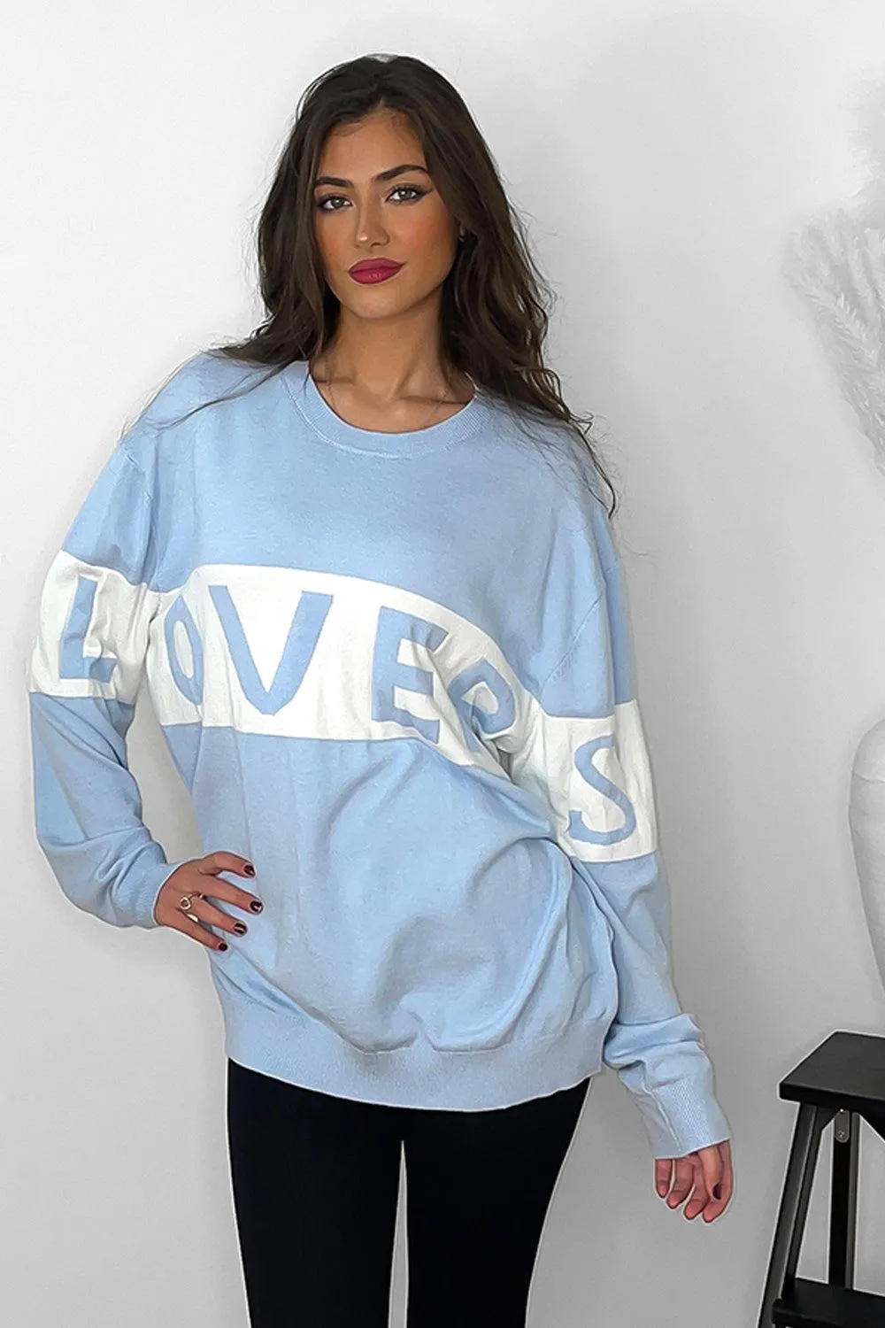 Baby Blue Lover's Slogan Sweatshirt