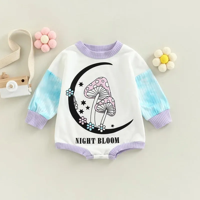 Baby Girls Solid Color Cartoon Print Long Sleeve Onesie Crawling Clothes