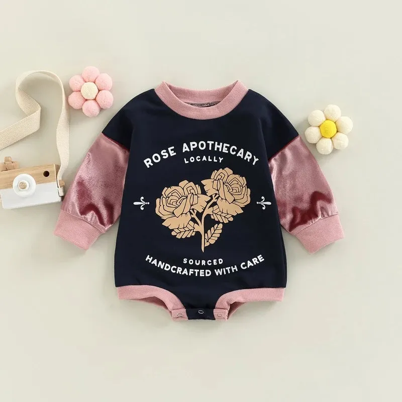 Baby Girls Solid Color Cartoon Print Long Sleeve Onesie Crawling Clothes