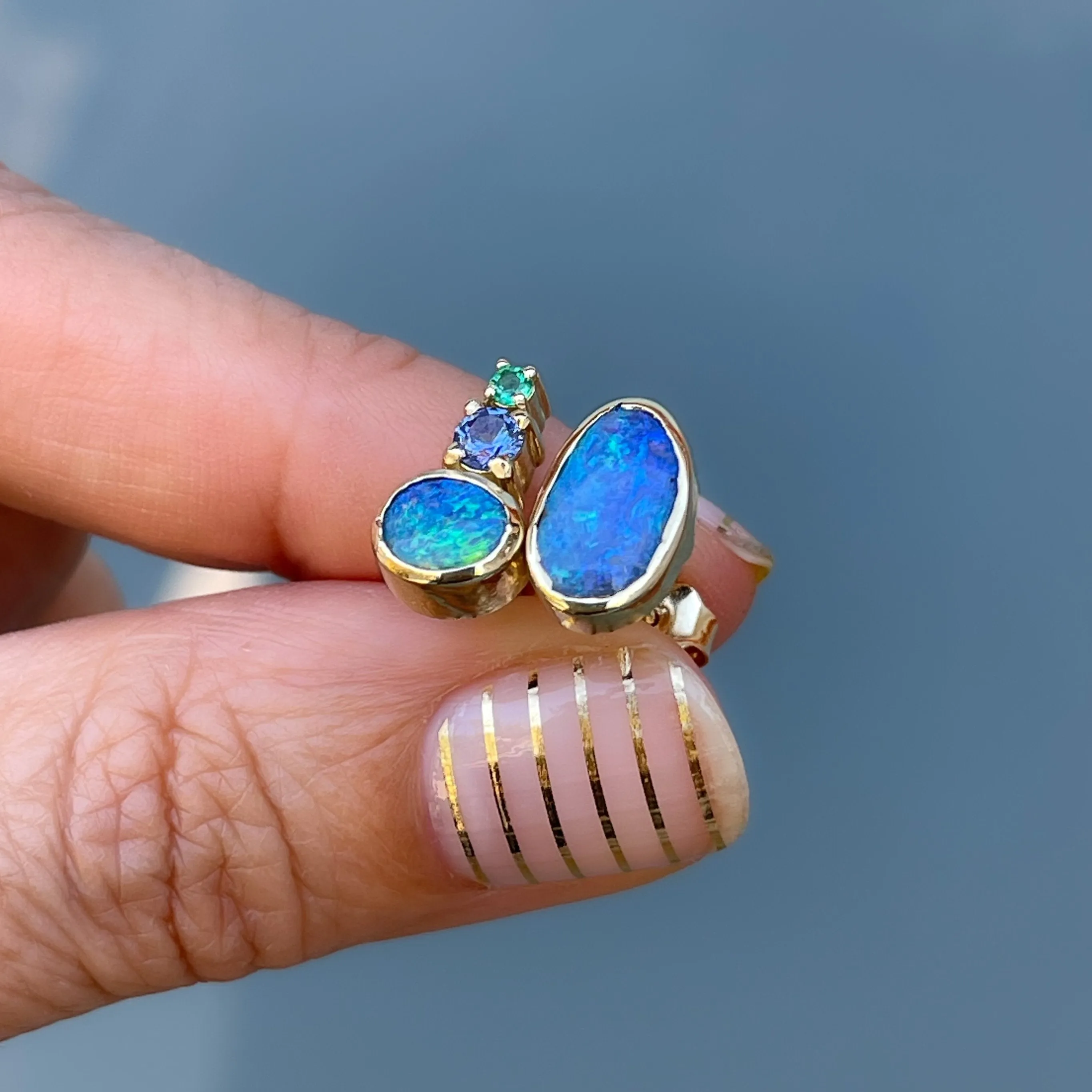 Bali Emerald and Opal Stud Earrings