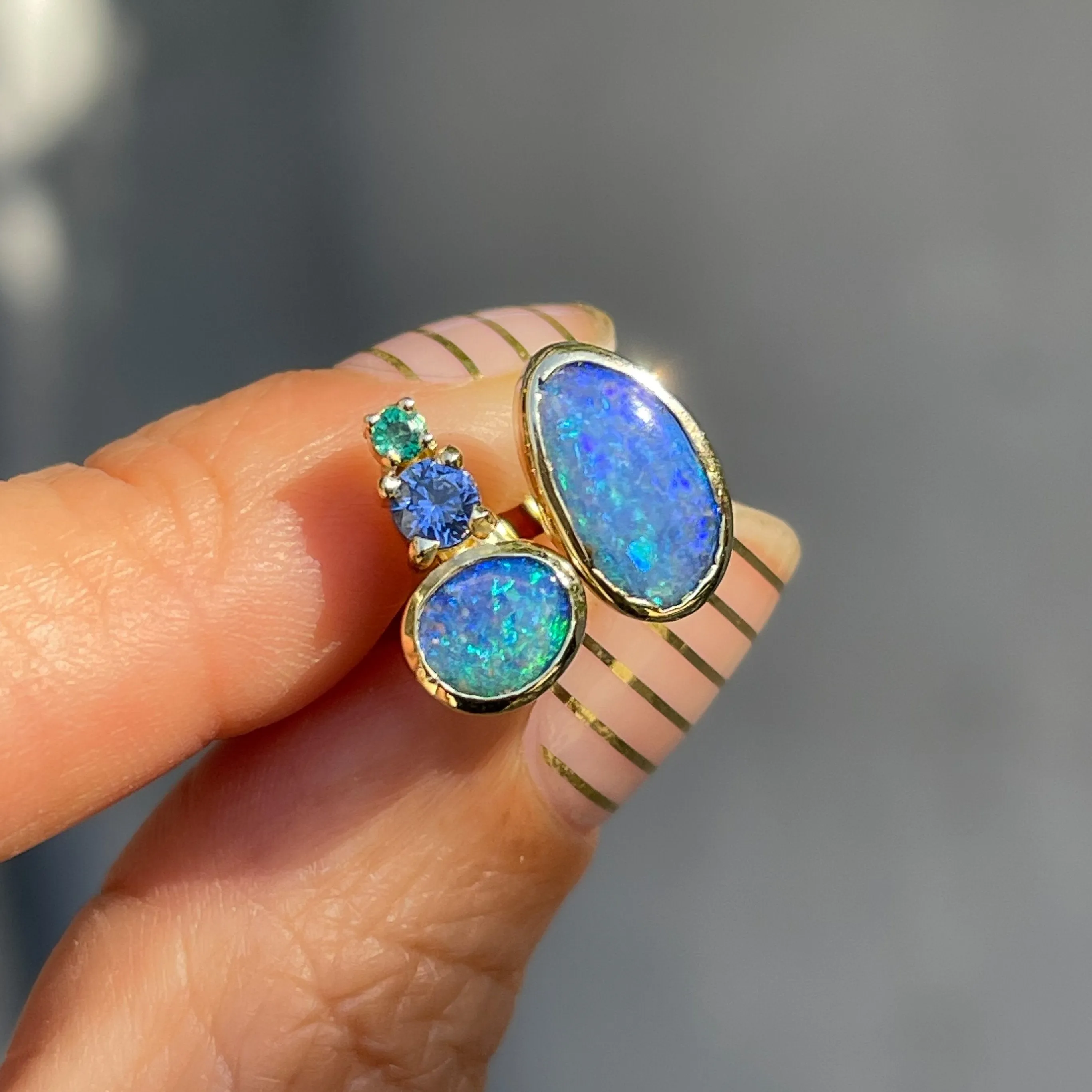 Bali Emerald and Opal Stud Earrings