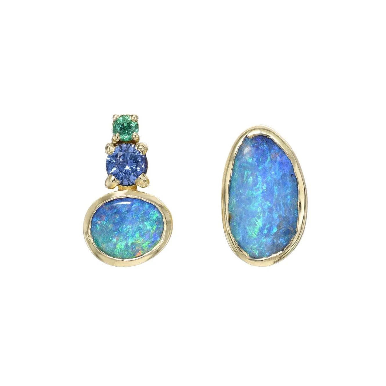 Bali Emerald and Opal Stud Earrings