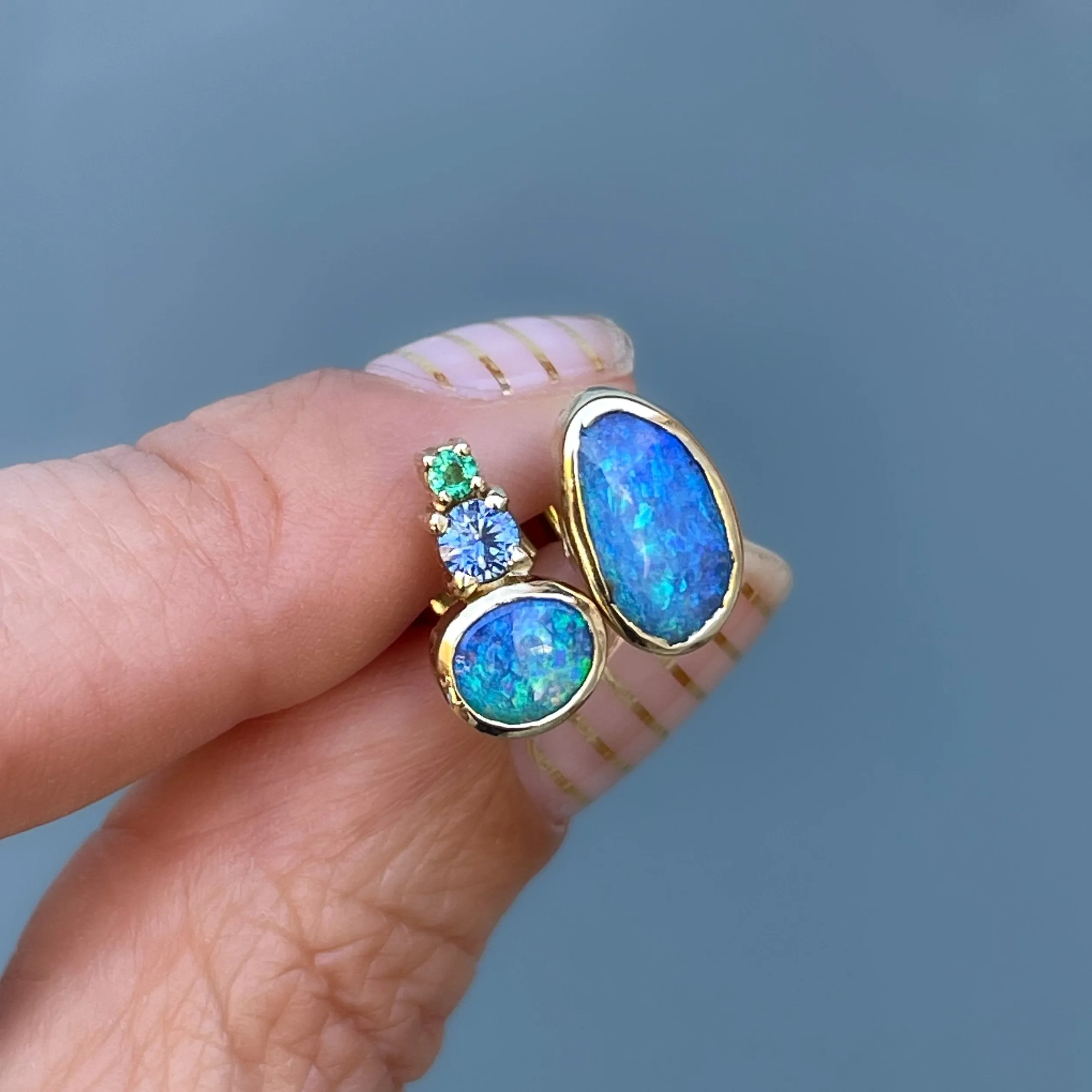 Bali Emerald and Opal Stud Earrings