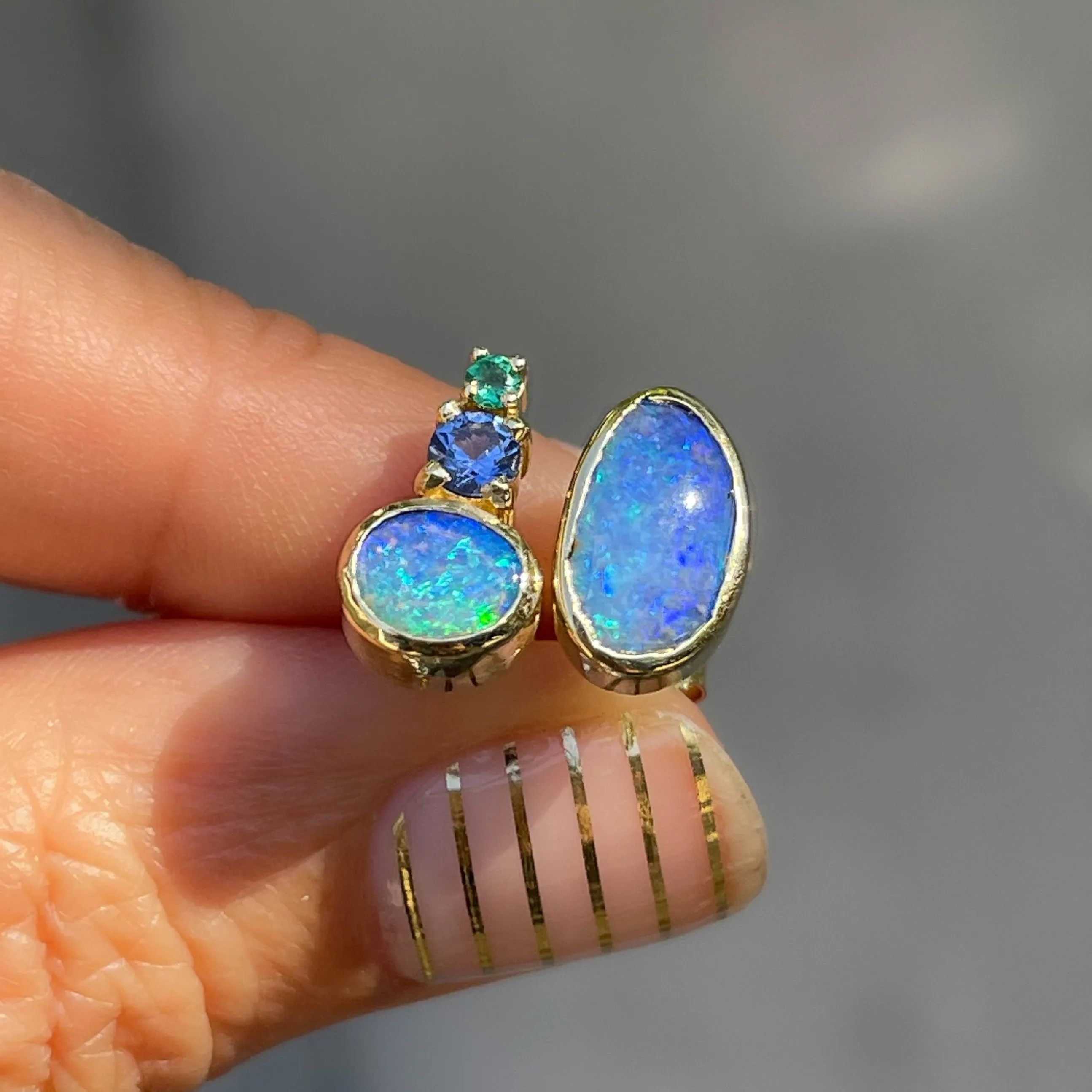 Bali Emerald and Opal Stud Earrings