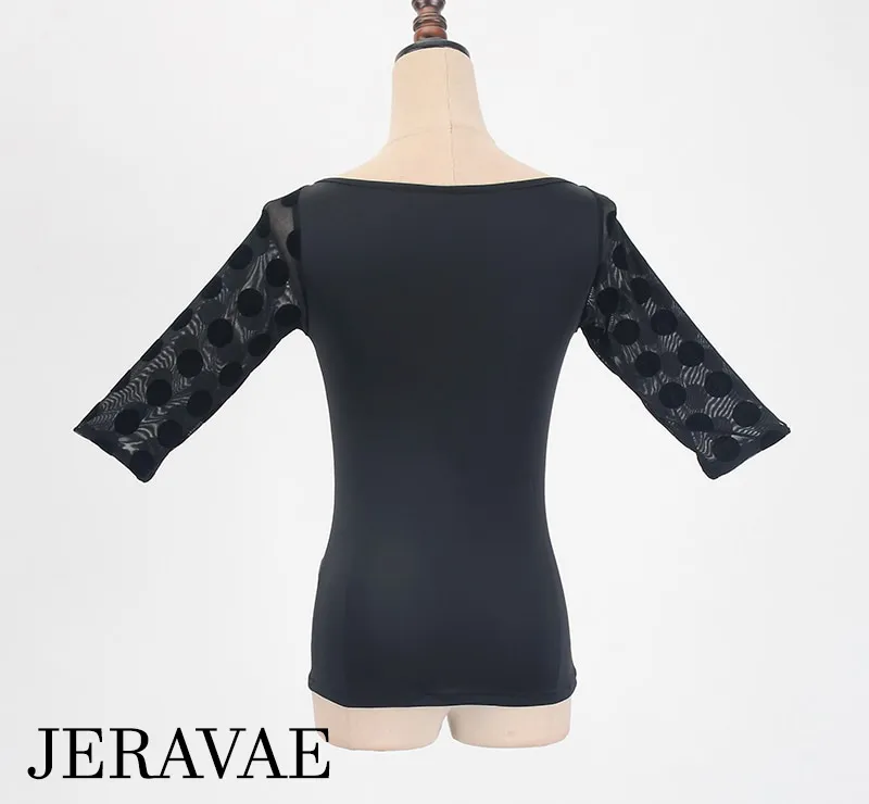 Ballroom or Latin Practice Top with Polka Dot Mesh Half Length Sleeves and Boat Neck Available in M-XL PRA 650