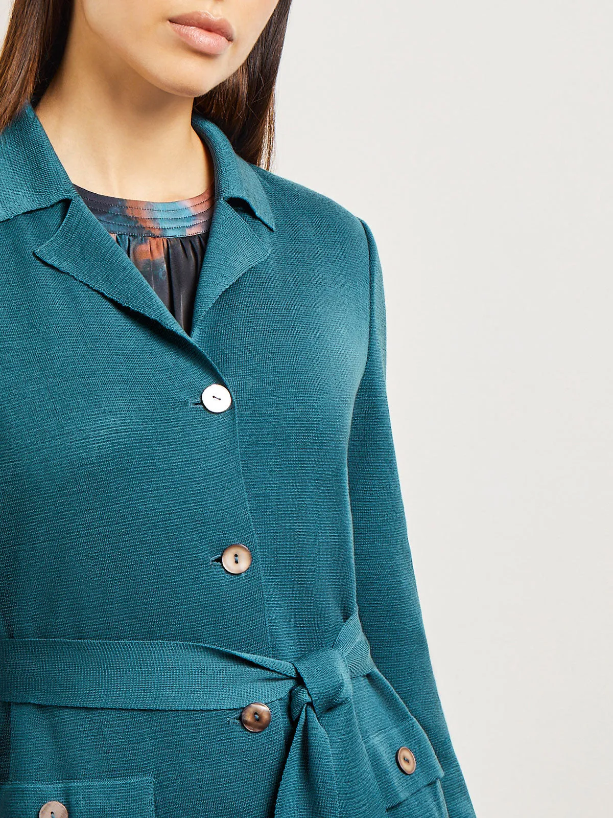 Belted Button Front Long Knit Jacket