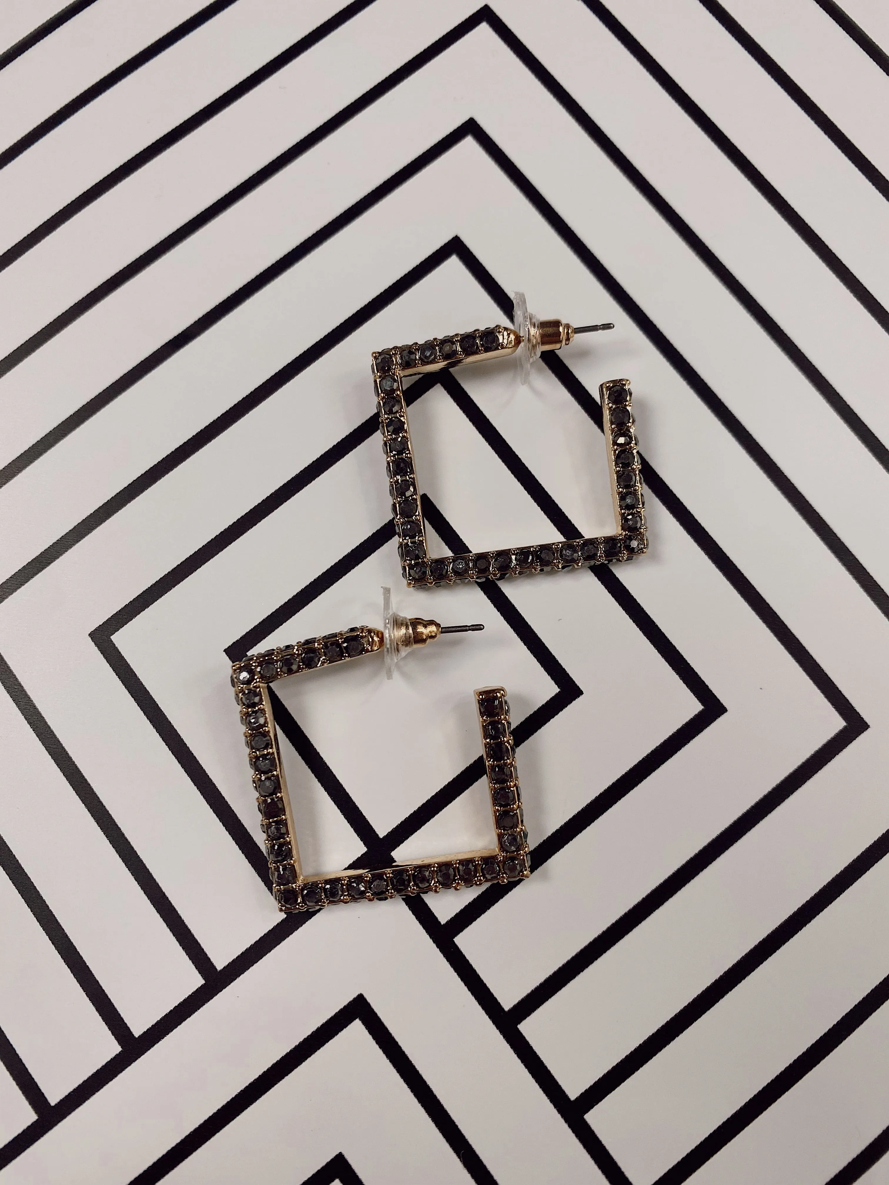 Black Glitz Square Hoop Earring