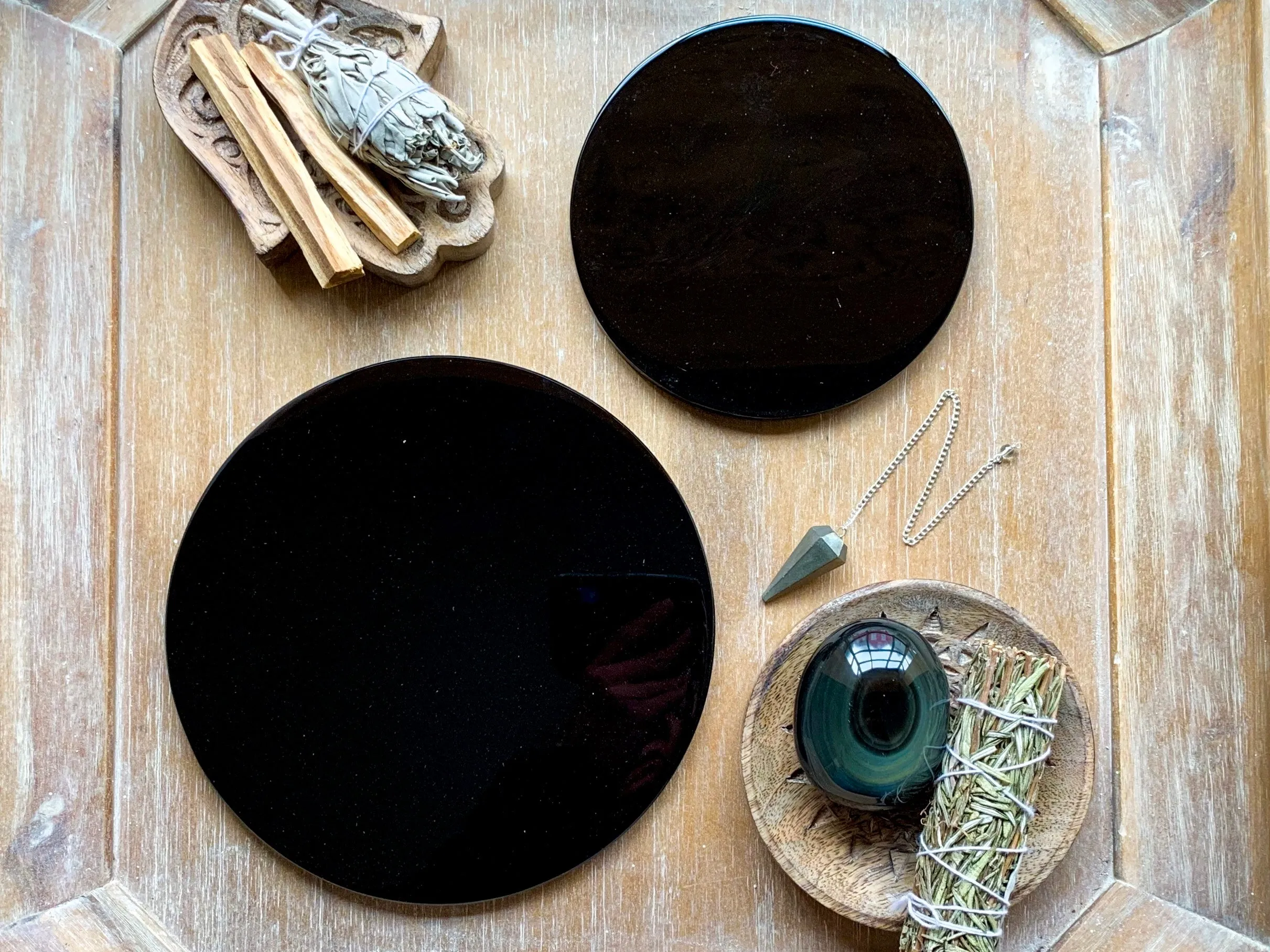 Black Obsidian Mirror with Stand