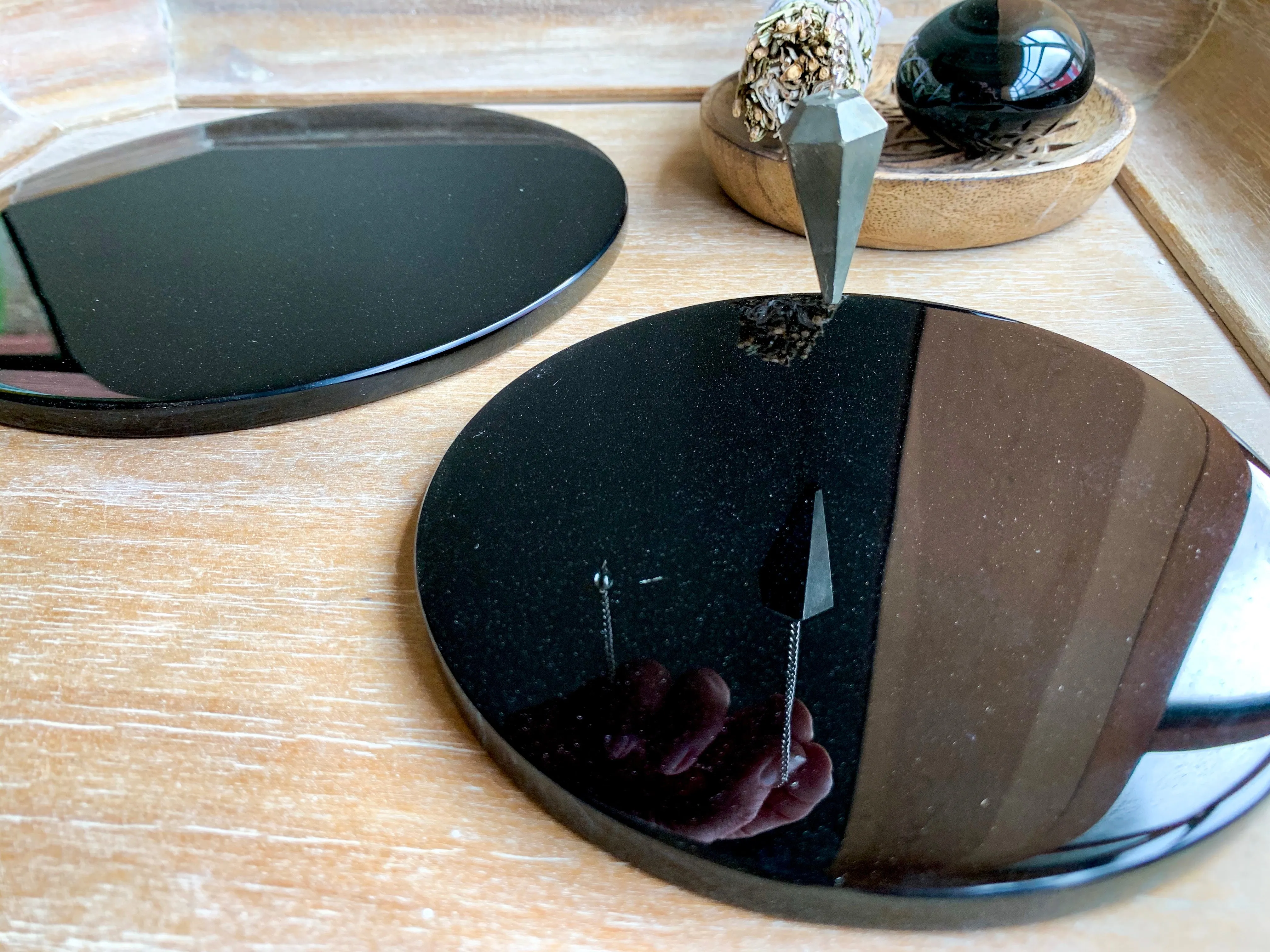 Black Obsidian Mirror with Stand