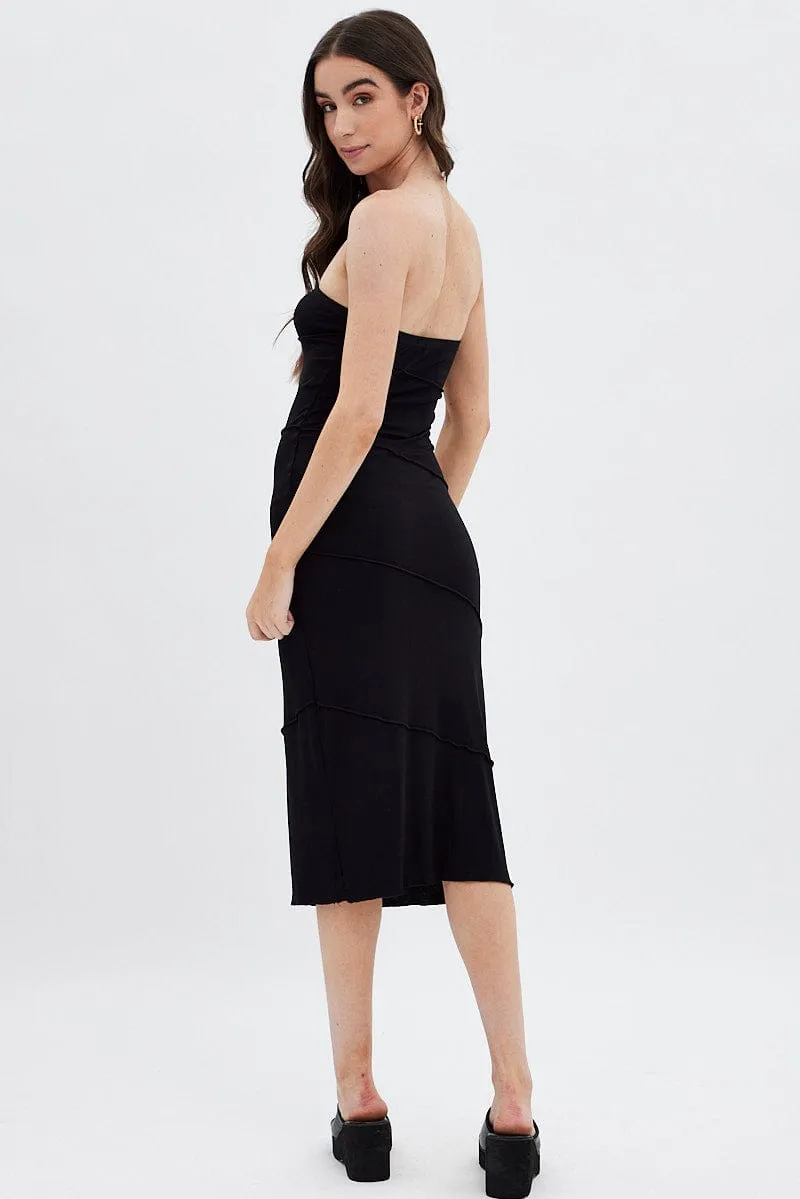 Black Ribbed Bodycon Midi Dress