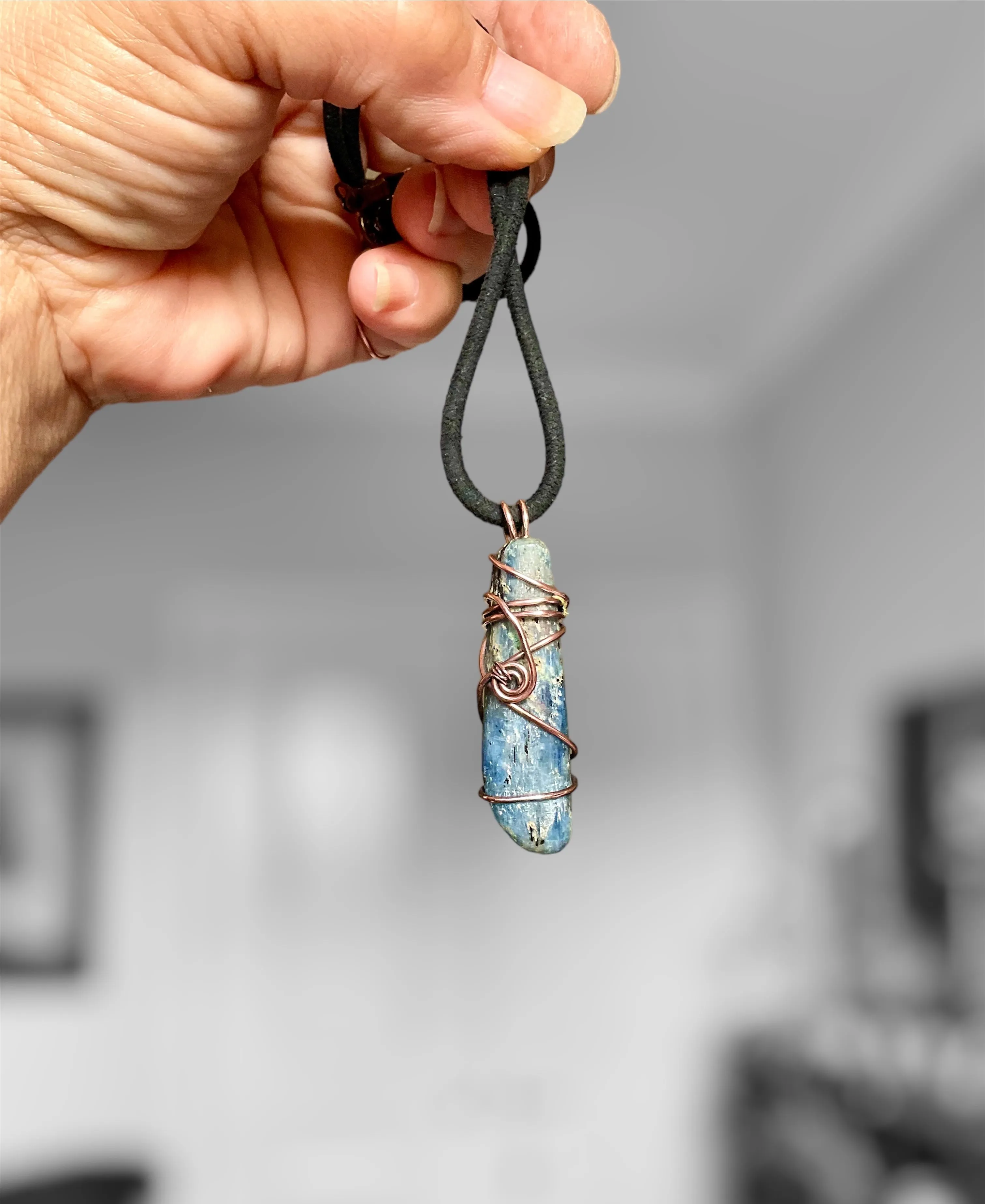 Blue Kyanite Blade Wire Wrapped Pendant