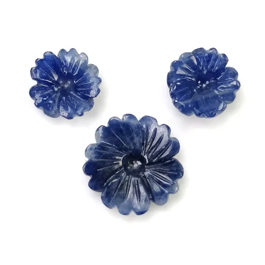 BLUE SAPPHIRE Gemstone Carving : 14.40cts Natural Untreated Unheated Sapphire Hand Carved Flower 10mm - 14mm 3pcs (With Video)