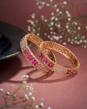 Crimson Flower Gold Bangles (Pack of 2)