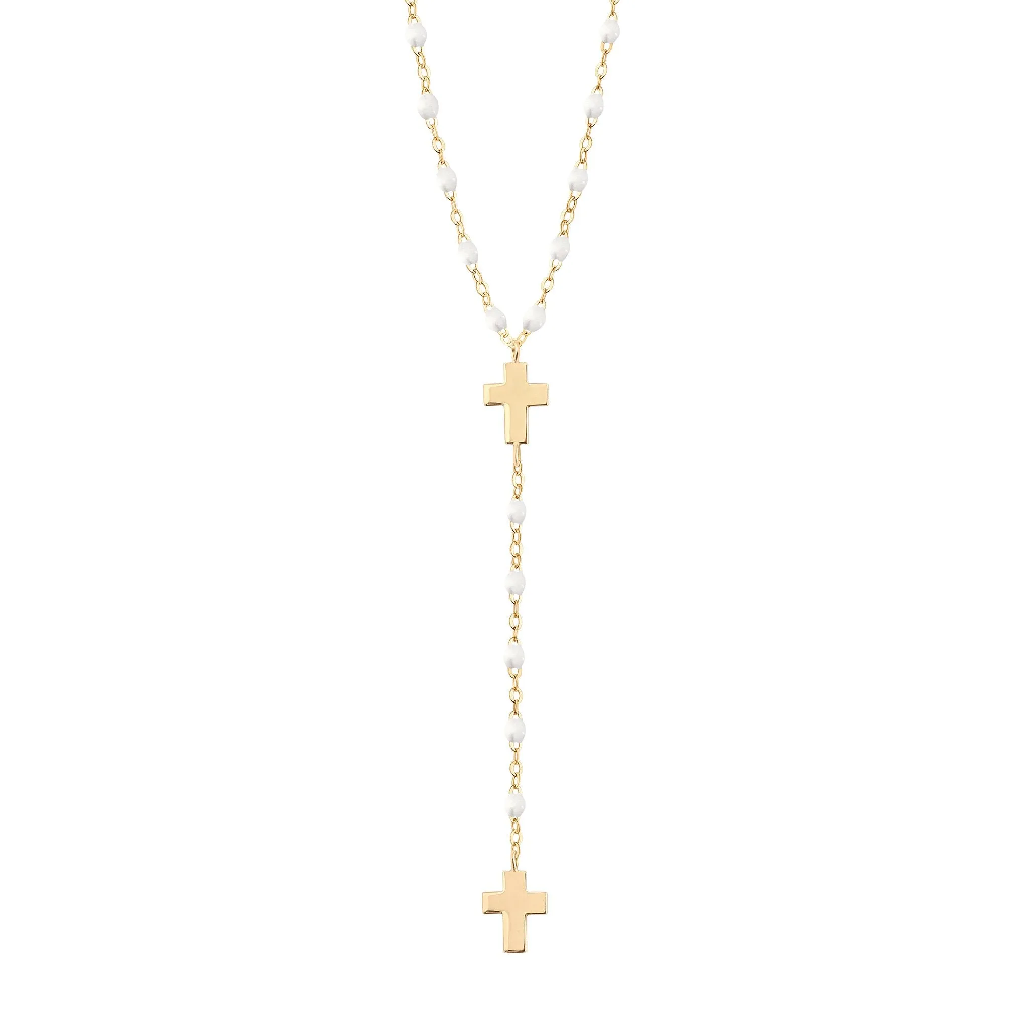 Cross Charm Classic Gigi White rosary, Yellow Gold, 16.5"