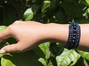 Cuff Bracelet Eleganza Freshwater Pearls Dark Blue