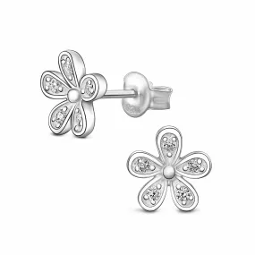 CZ Small Flower Stud Earrings Silver Minimalist Earrings