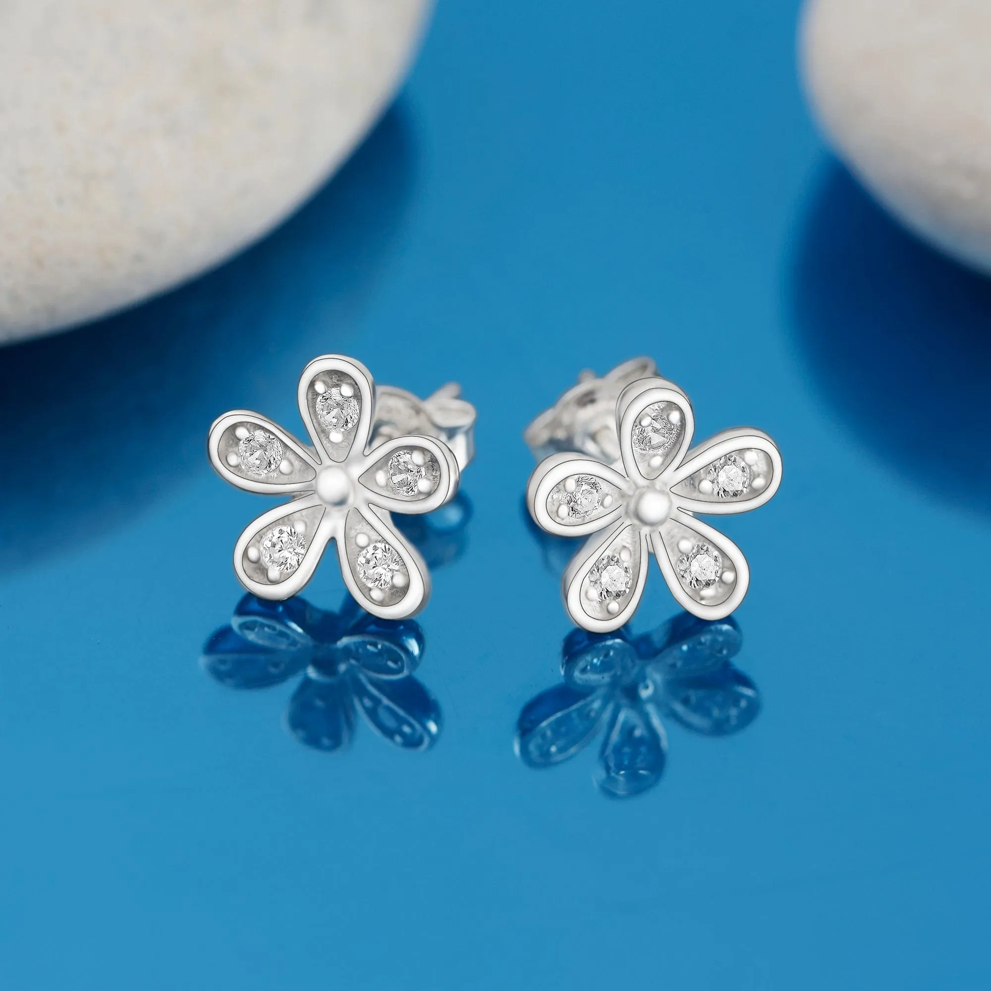 CZ Small Flower Stud Earrings Silver Minimalist Earrings