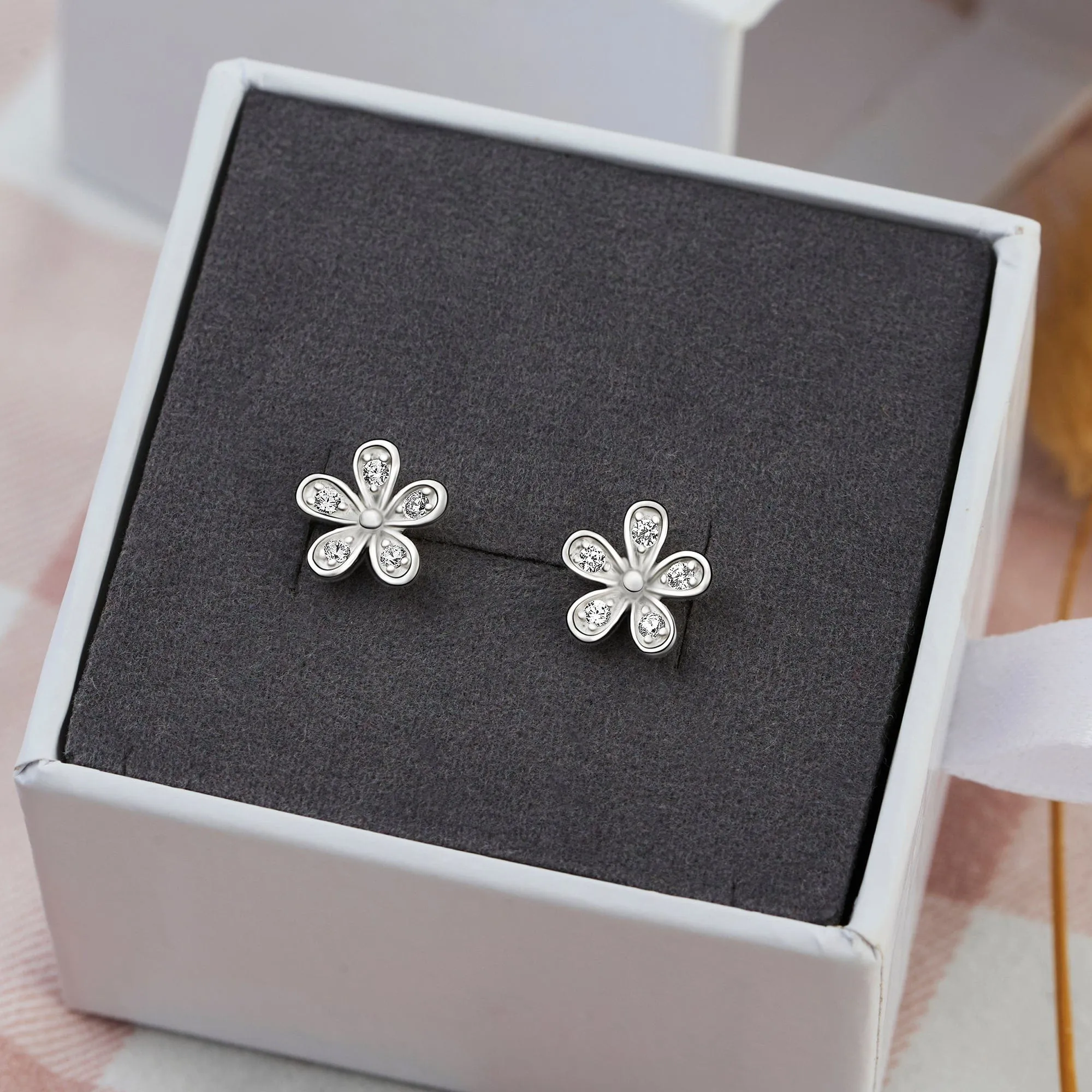 CZ Small Flower Stud Earrings Silver Minimalist Earrings